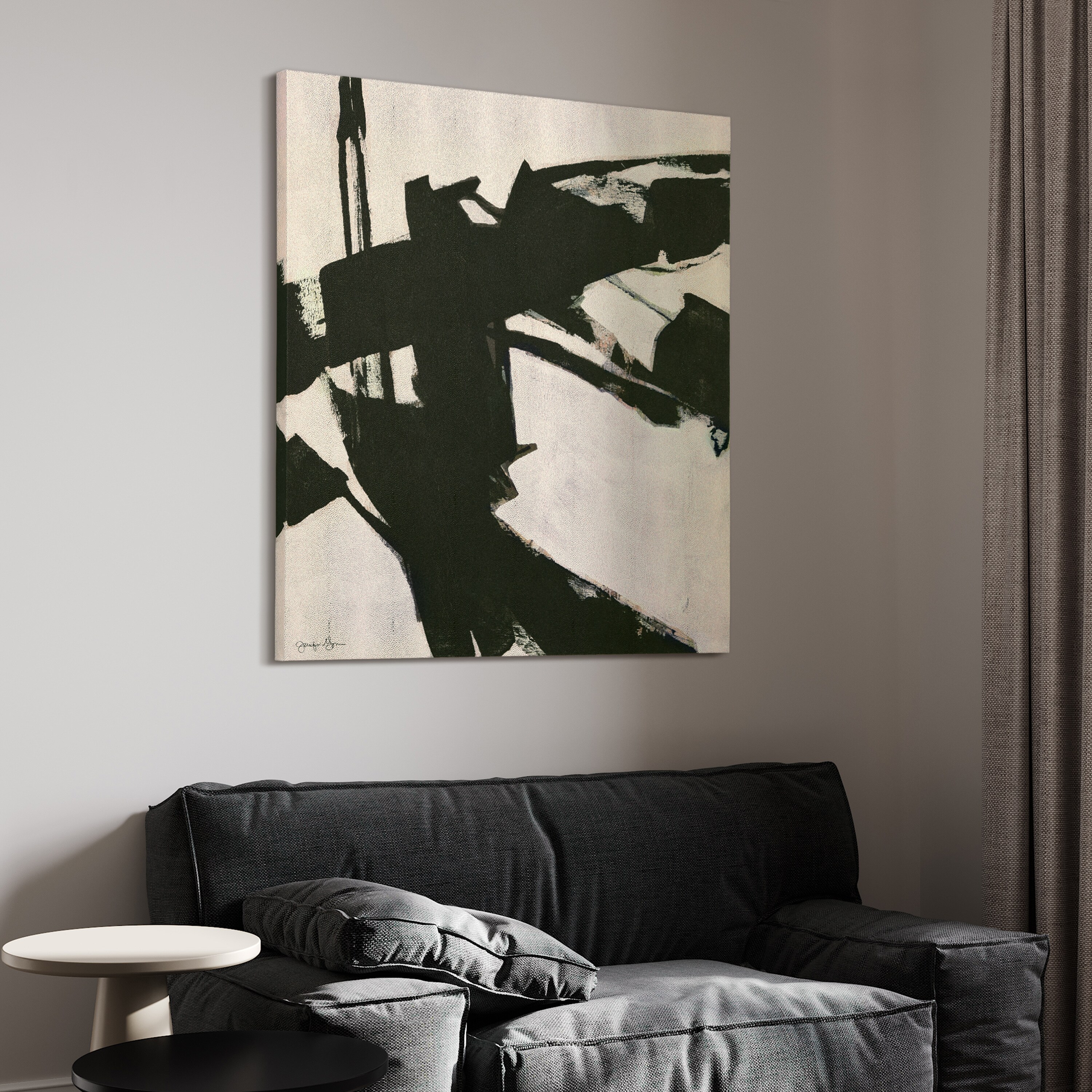 Bold Abstraction Black and White Art on Gold Shagreen Canvas