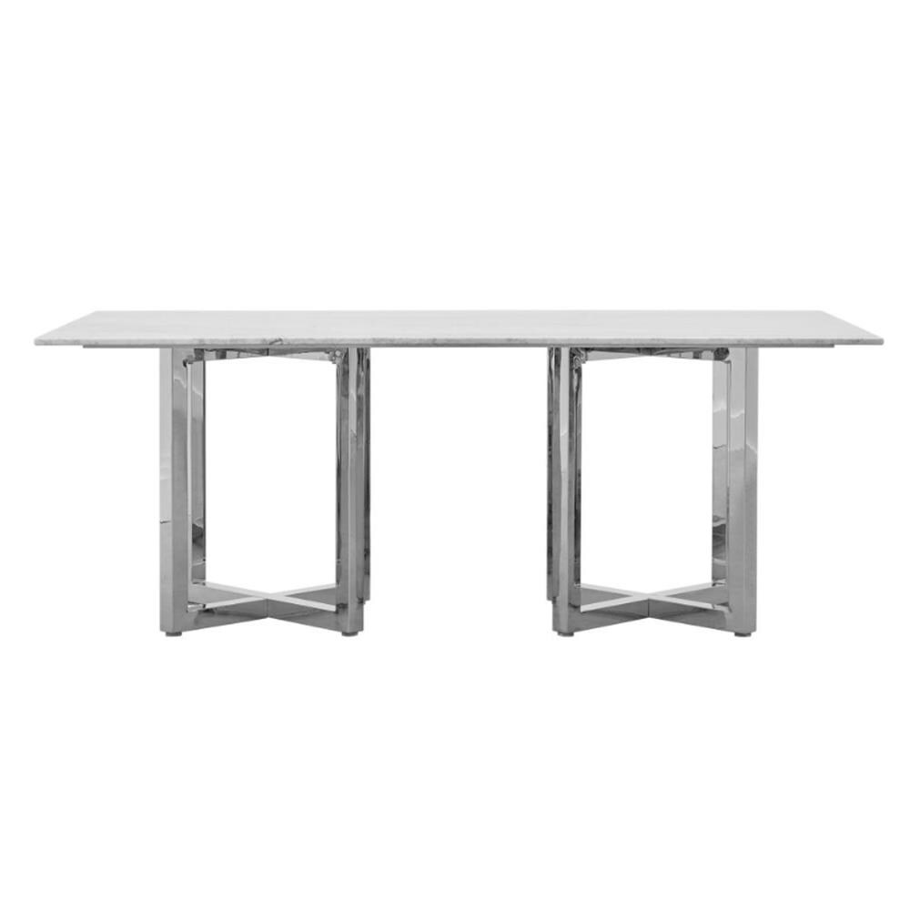Modus Furniture 1AJ5617M Amalfi Natural Carrara Marble Contemporary/Modern Dining Table, Marble with Chrome Plated Stainless Steel Base 78-in L x 30-in H