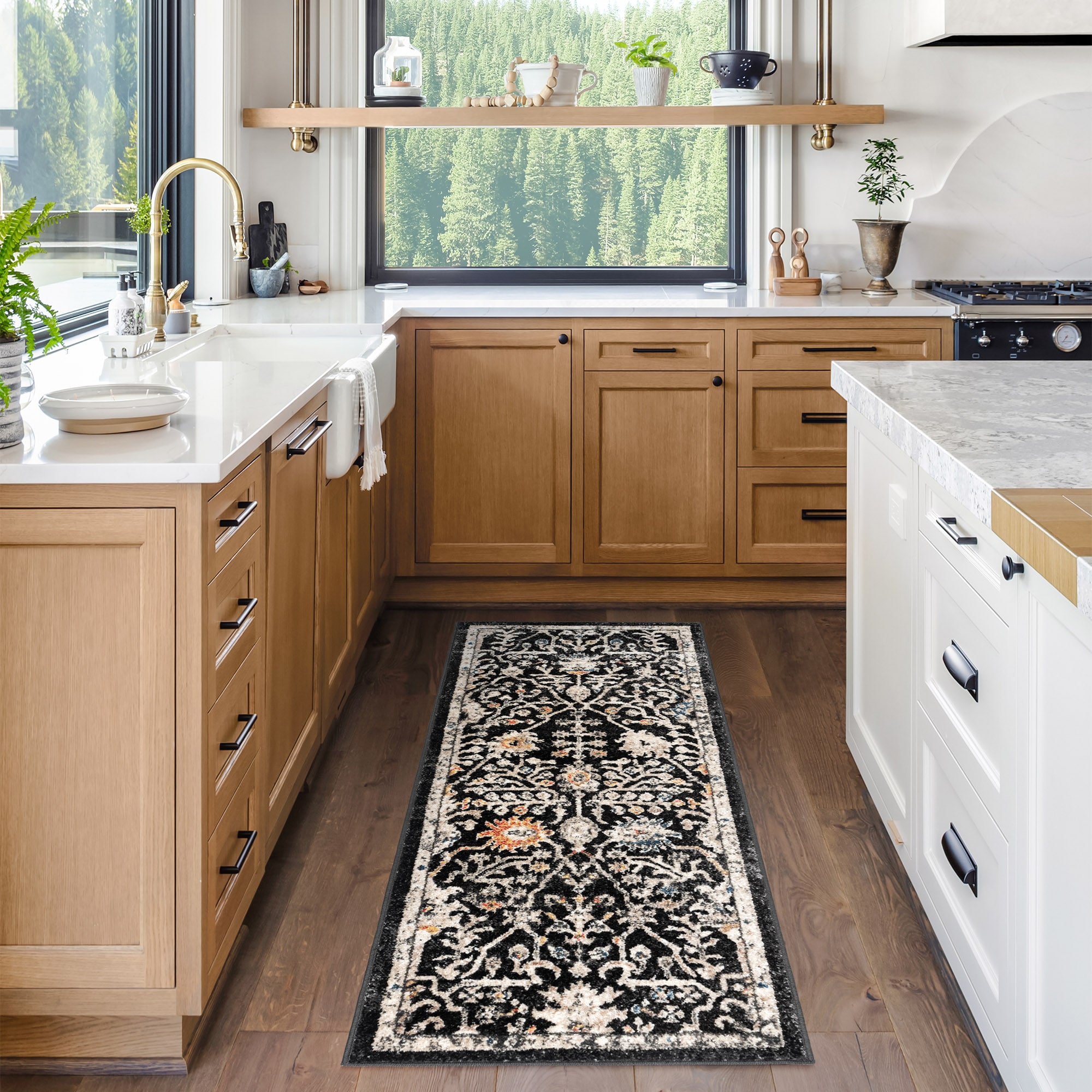Style Selections 28246 Bending Mountains 2 x 6 (ft) Polypropylene Black Rectangular Indoor Border Oriental Runner rug