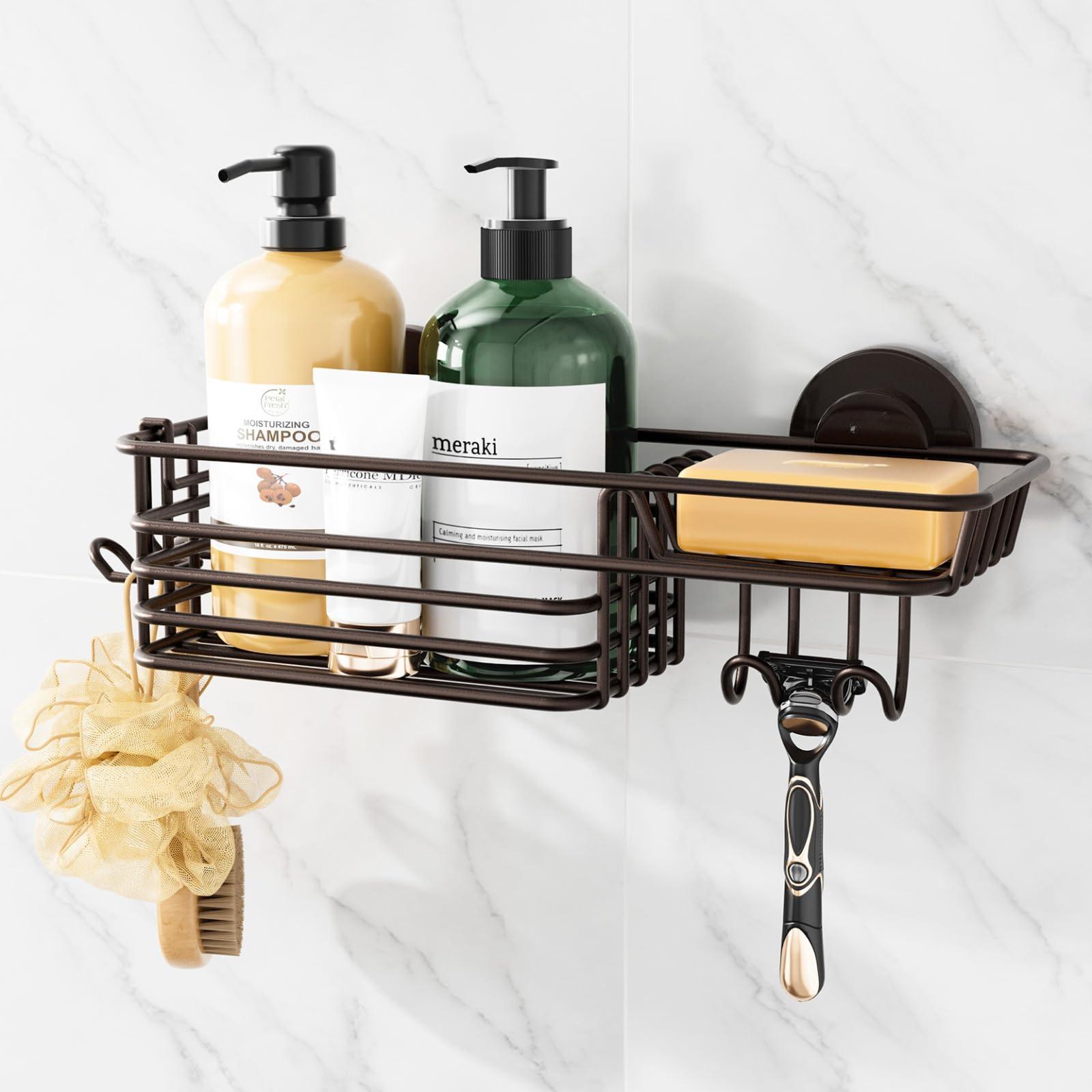 Lovav Shower Suction Cup Shelf Hook Stainless Steel Bathroom Organizer No Drilling Storage