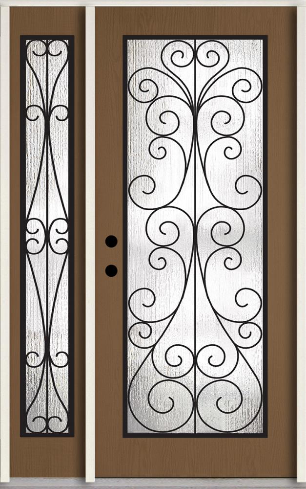 RELIABILT LO921852 48-in x 80-in x 4-9/16-in Fiberglass Full lite Right-hand inswing Woodhaven Stained Prehung Front Door with Right Sidelight Insulating core
