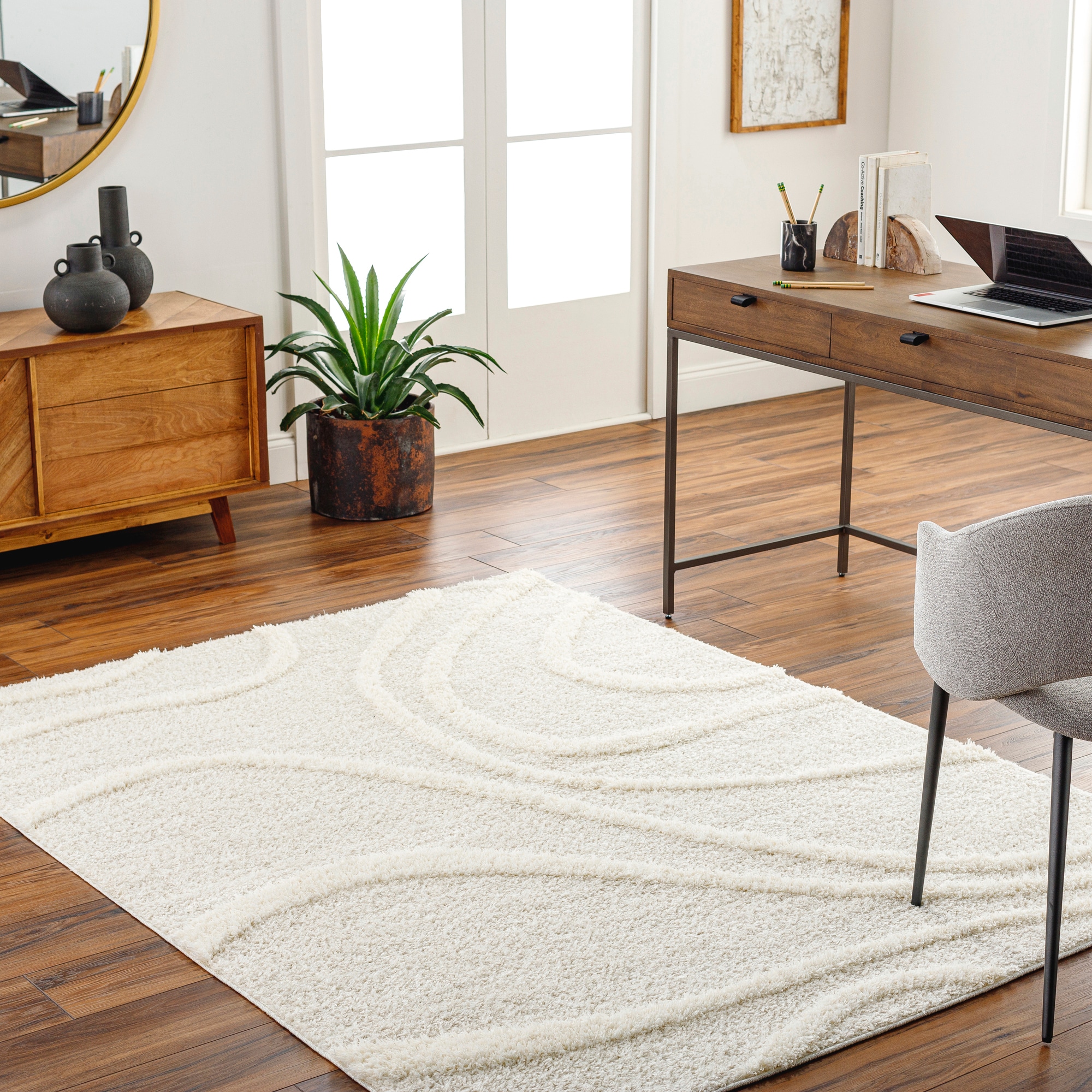 Livabliss RDO2341-71010 Rodos 8 x 10 (ft) Polyester Cream Rectangular Indoor Abstract Mid-Century Modern Area rug