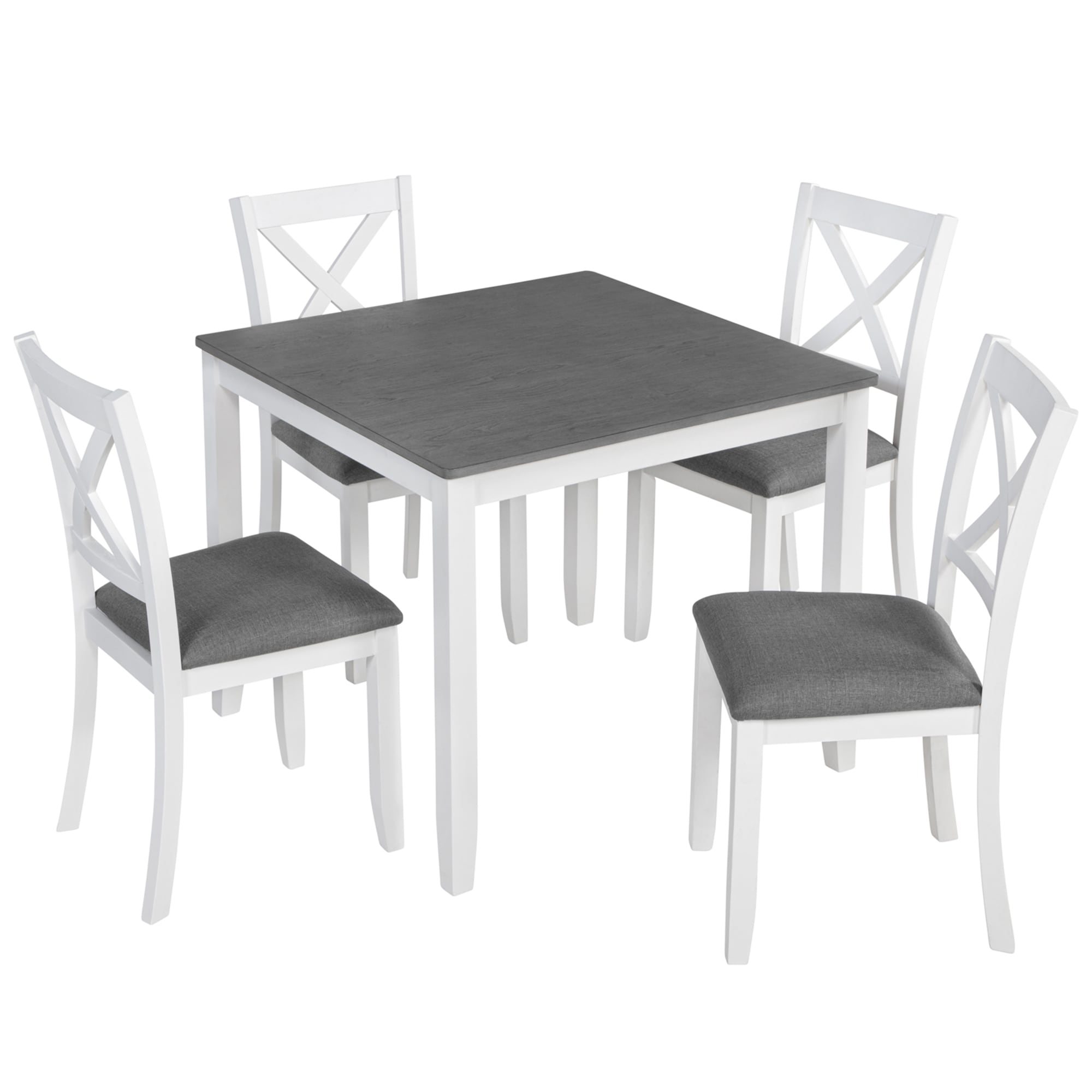 SINOFURN SYA010294GY White Traditional Dining Room Set with Square Table ( Seats 4 )