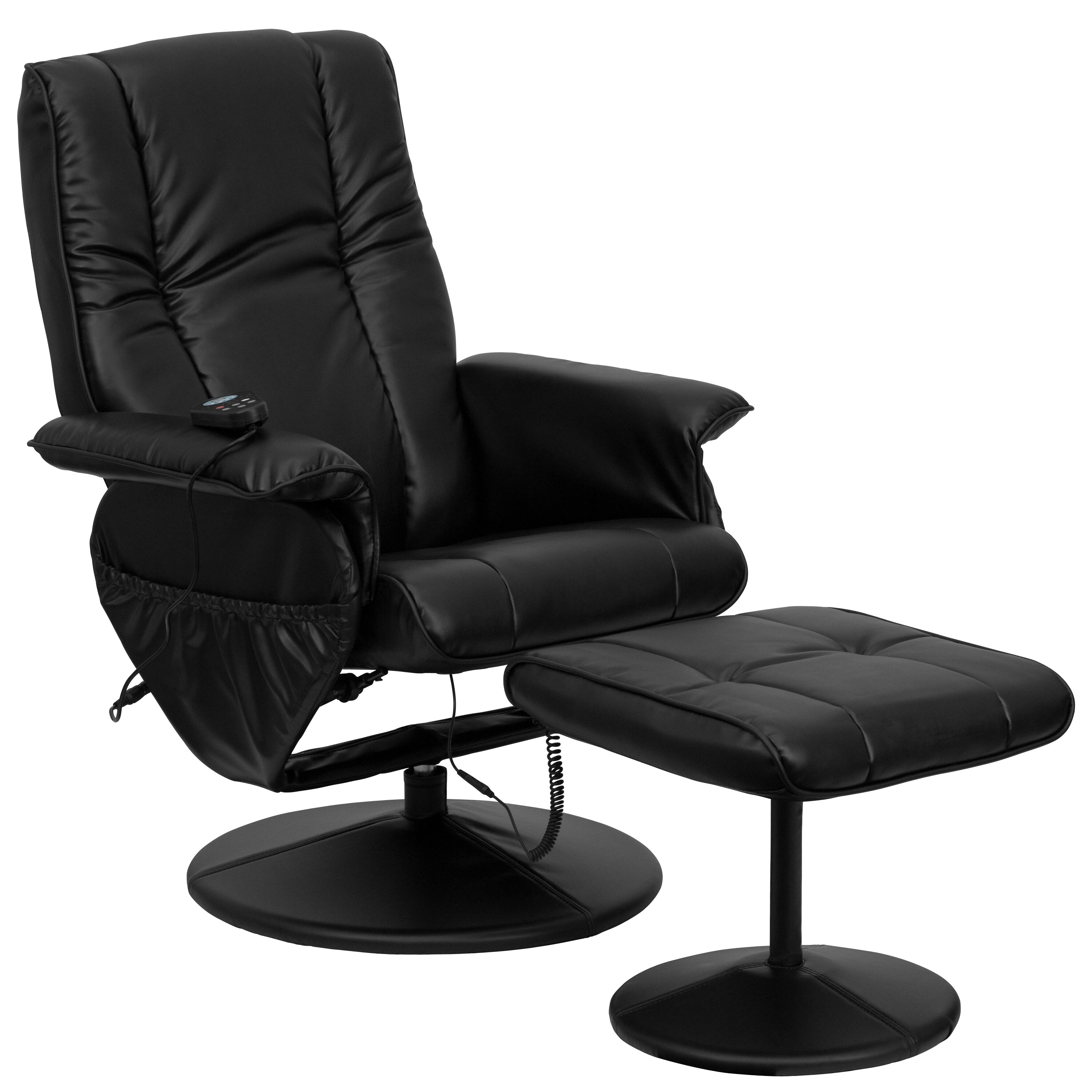 Black Faux Leather Upholstered Swivel Massage Chair with Ottoman Set | - Flash Furniture 847254015813