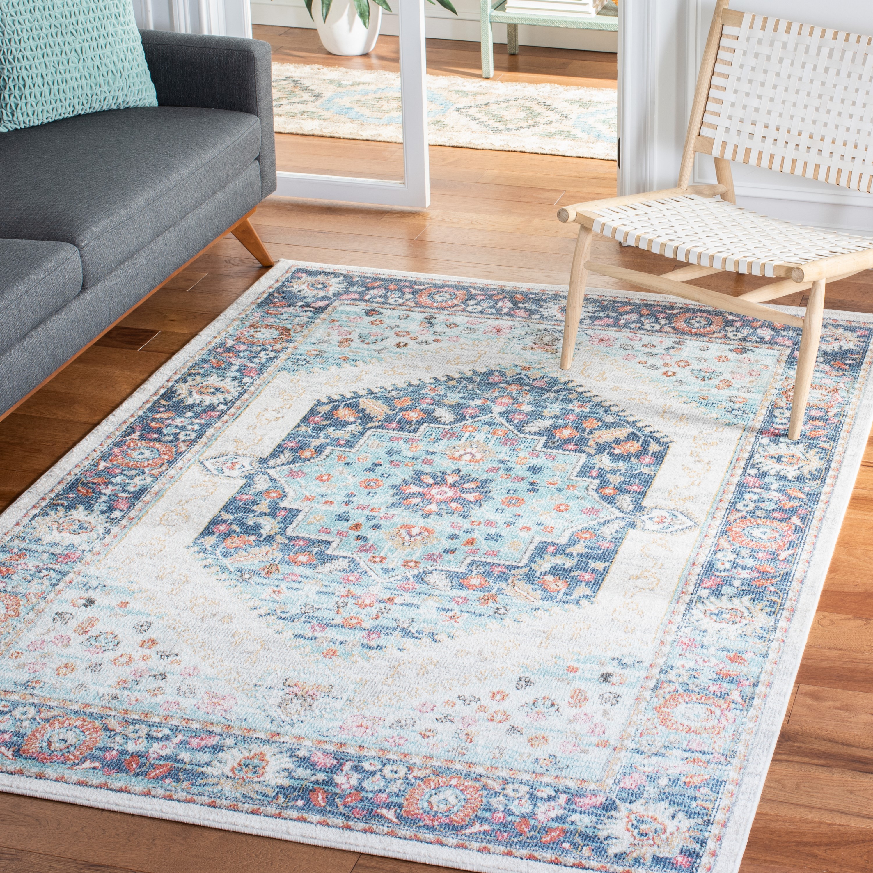 Safavieh PHX291A-8 Phoenix Marilyne 8 x 10 (ft) Loomed Polypropylene Ivory/Blue Rectangular Indoor Floral/Botanical Bohemian/Eclectic Area rug
