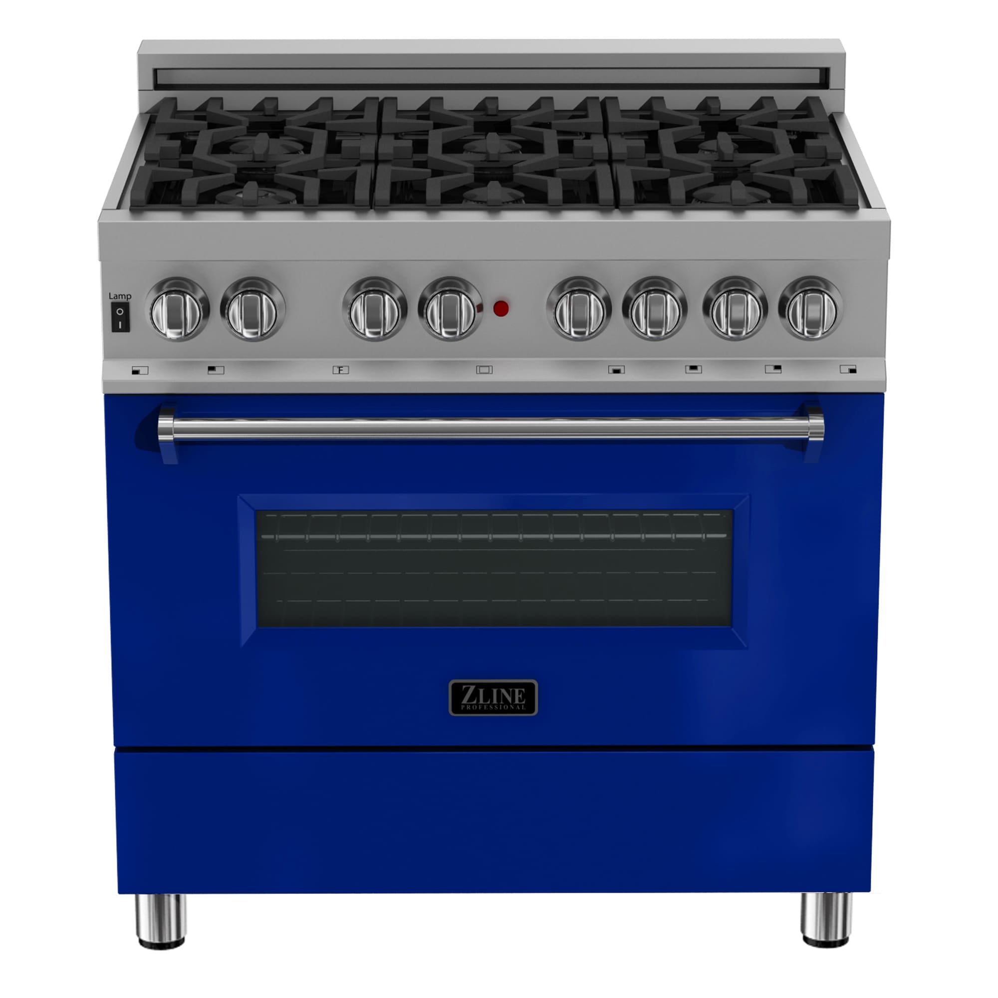 ZLINE KITCHEN & BATH RAS-BG-36 Legacy 36-in Deep recessed 6 burners Convection Oven Freestanding Dual Fuel Range ( Satin Stainless Steel with Blue Gloss Door )