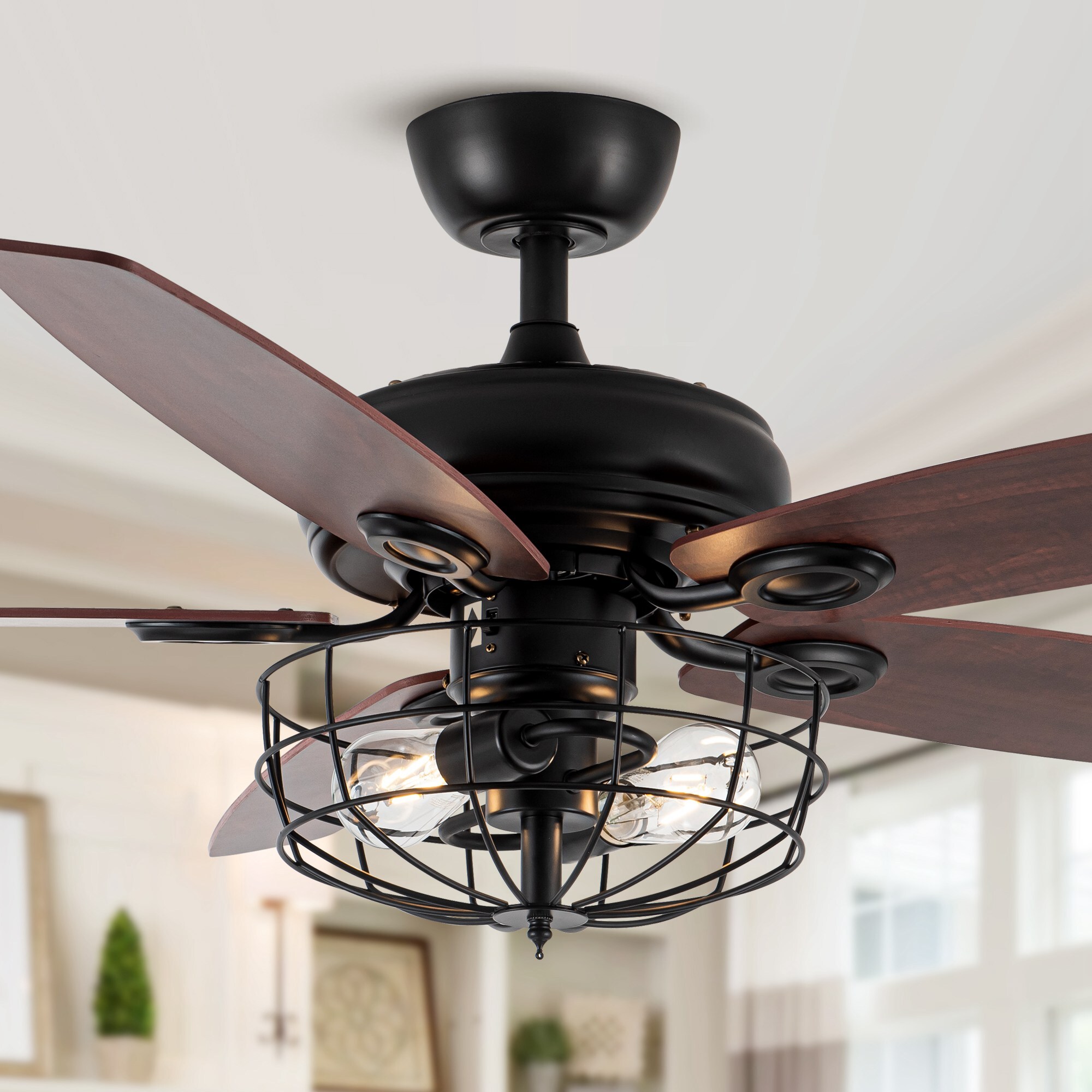 Parrot Uncle 52-in Black With Brown Blades Indoor Cage Ceiling Fan 