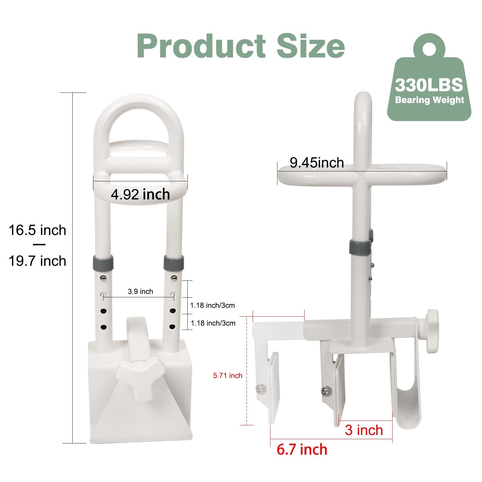 Etokfoks Adjustable Height Concealed Screw Bathtub Safety Rail Triple ...