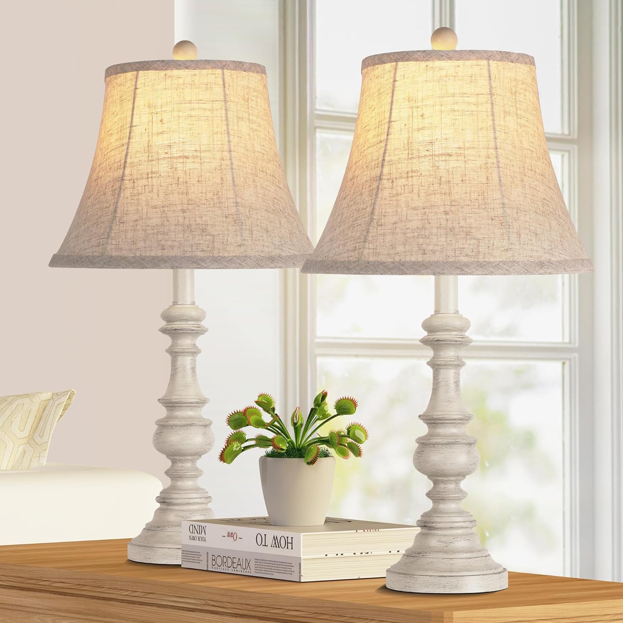 LETILY TH5USIJV Table Lamp 8.5-in White LED On/Off switch Table Lamp with Linen Shade 2 -Set