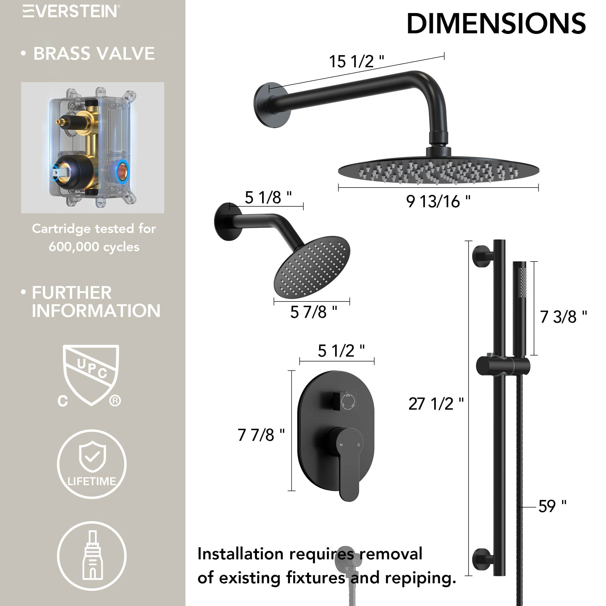 EVERSTEIN SFS-1058-BK10 Tub-Shower-Faucets - View #10