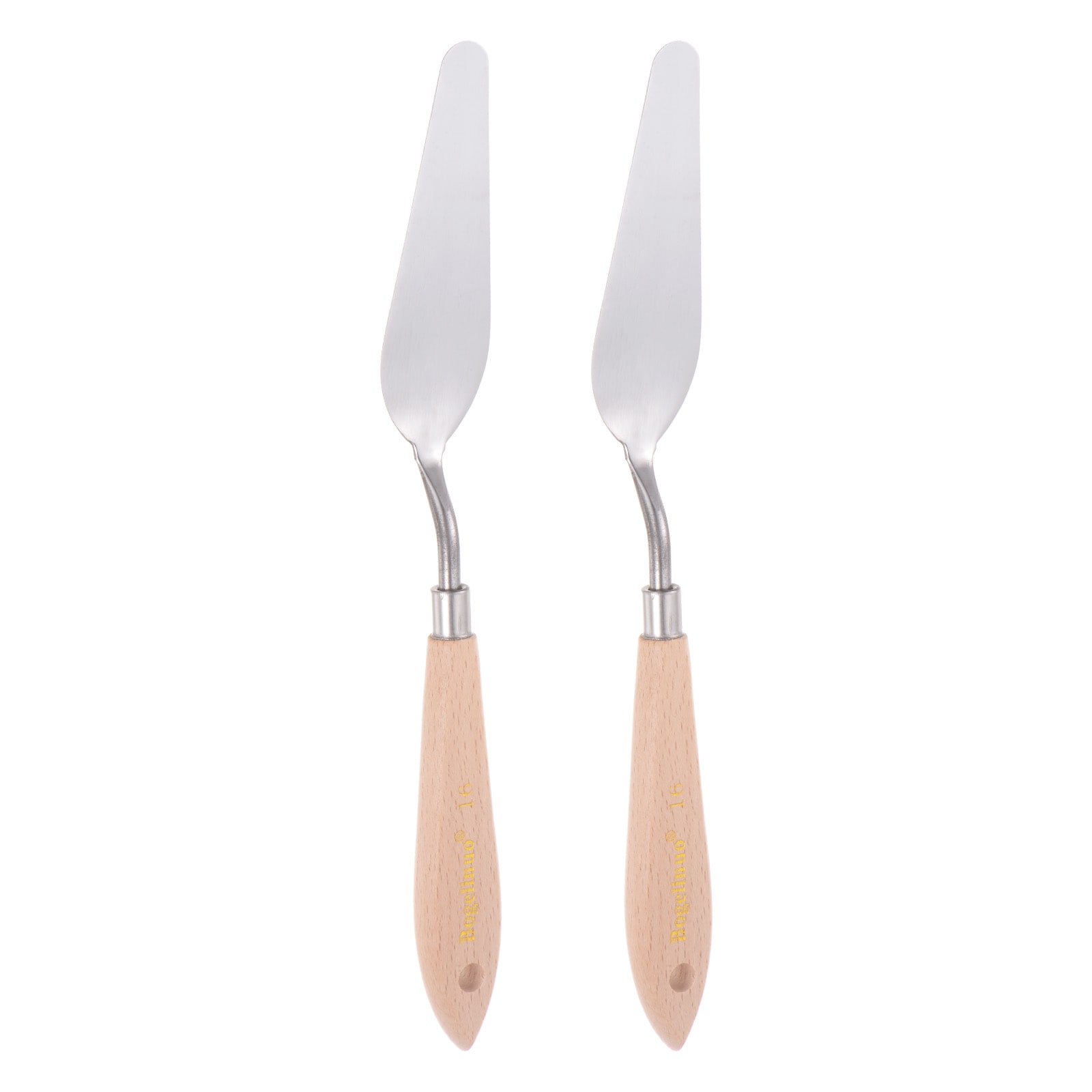 Harfington 2pcs No.16 Painting Palette Knives Stainless Steel Pointy Spatula Pallet Knife with Beech Wood Handle for Oil Acrylic Paint Canvas Mixing Spreading
