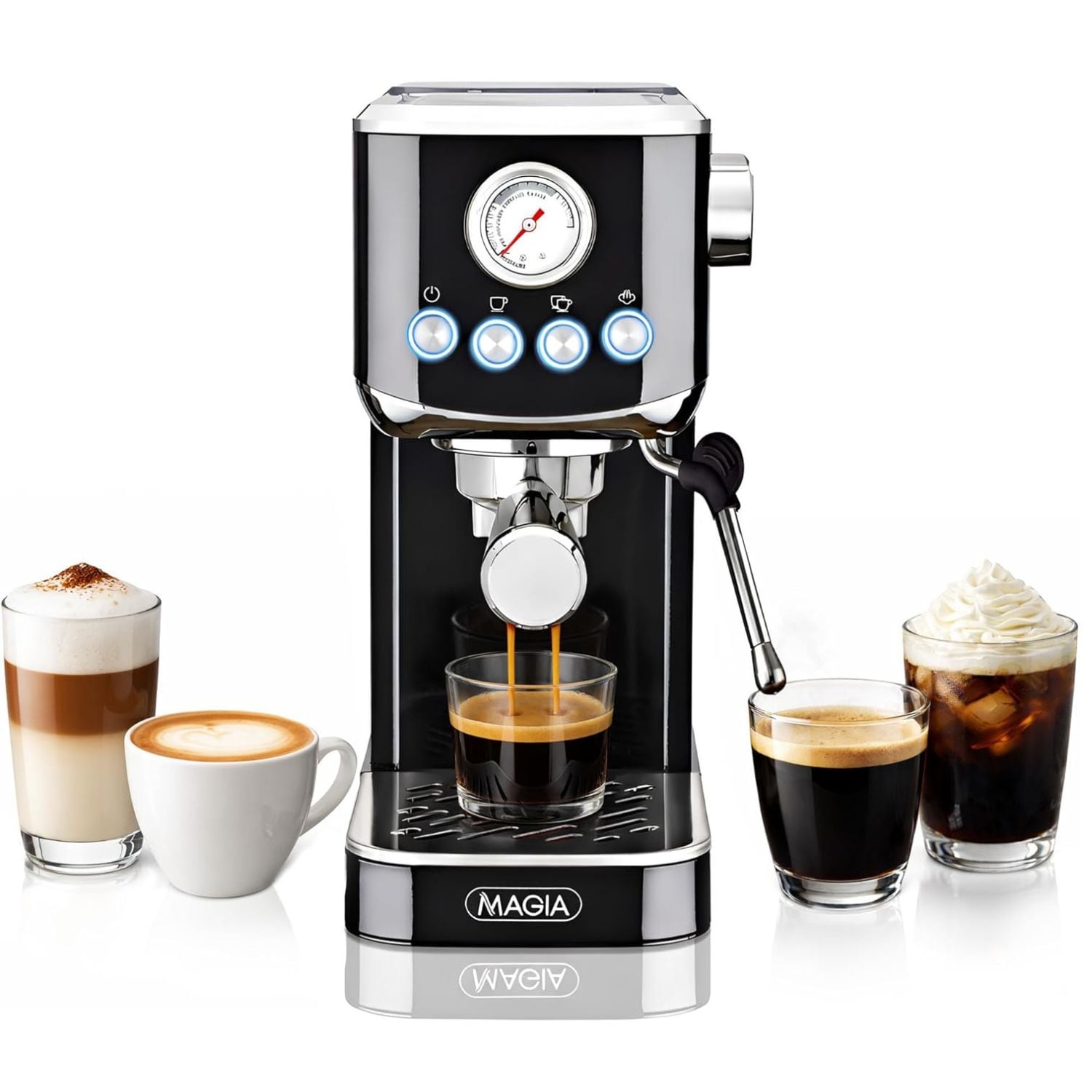 Zulay Kitchen - Magia Compact Espresso Machine 20 Bar Coffee Maker with Milk Frother Steam Wand L...