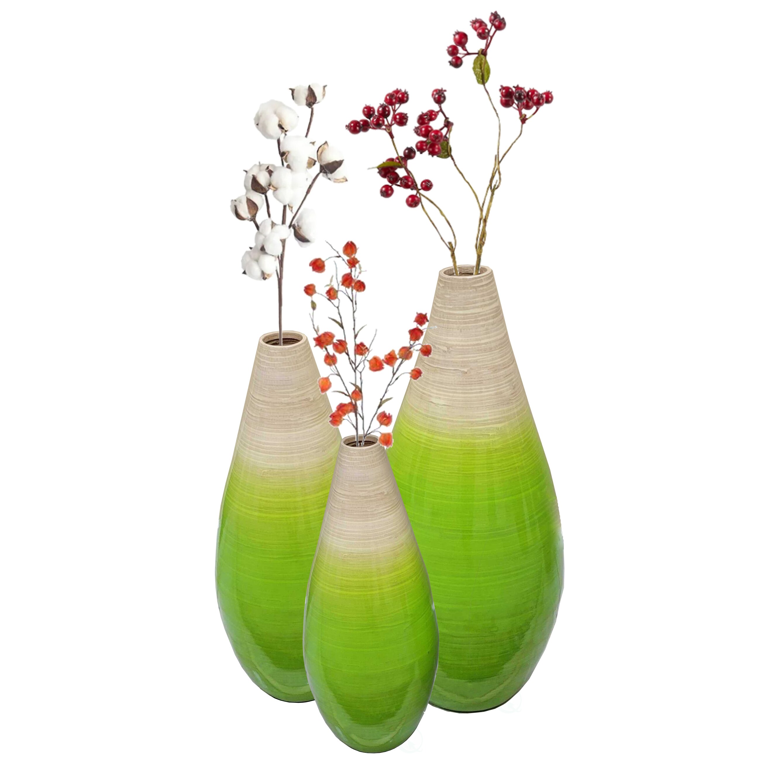 Uniquewise QI004271.3 3 -Pack Green Wood Modern Vase