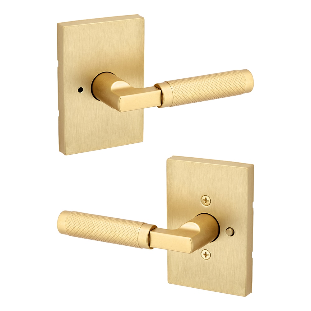 Kwikset Signature Series 97301-043 Prava Knurled Satin Brass Universal Interior Bed/Bath Privacy Door Handle