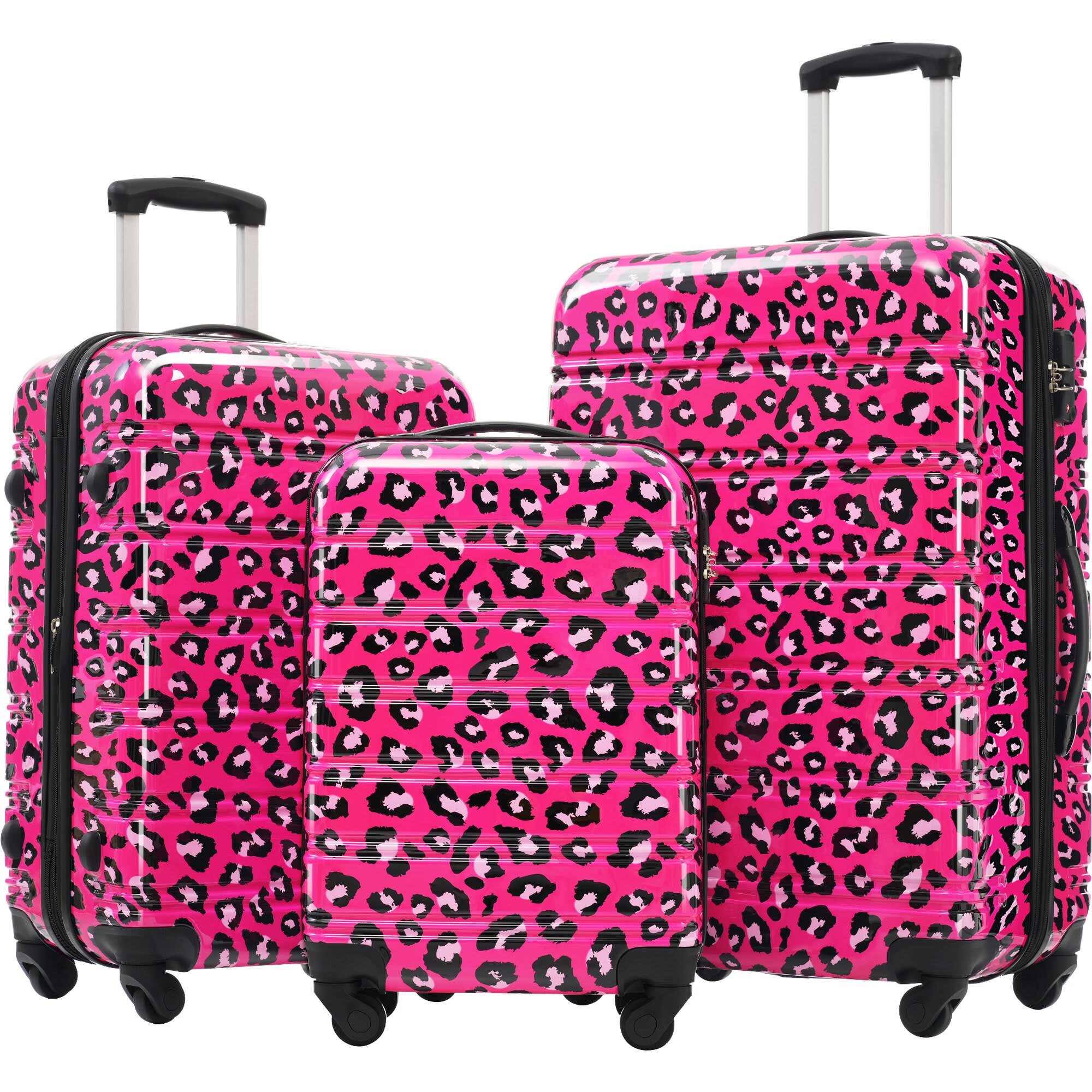 Etokfoks  3 Piece Hardshell Luggage Set Spinner Suitcase with TSA Lock Lightweight PC Material 20 24 28 Inch Expandable Leopard Pattern