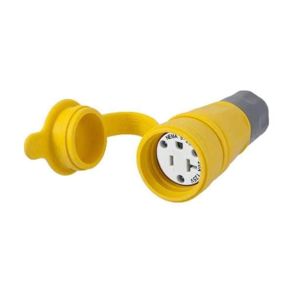 Hubbell  Wiring Device-Kellems Watertight Straight Blade Connector 5-20R 20 A 125V AC 2 Pole 3 Wire Screw Terminals Yellow