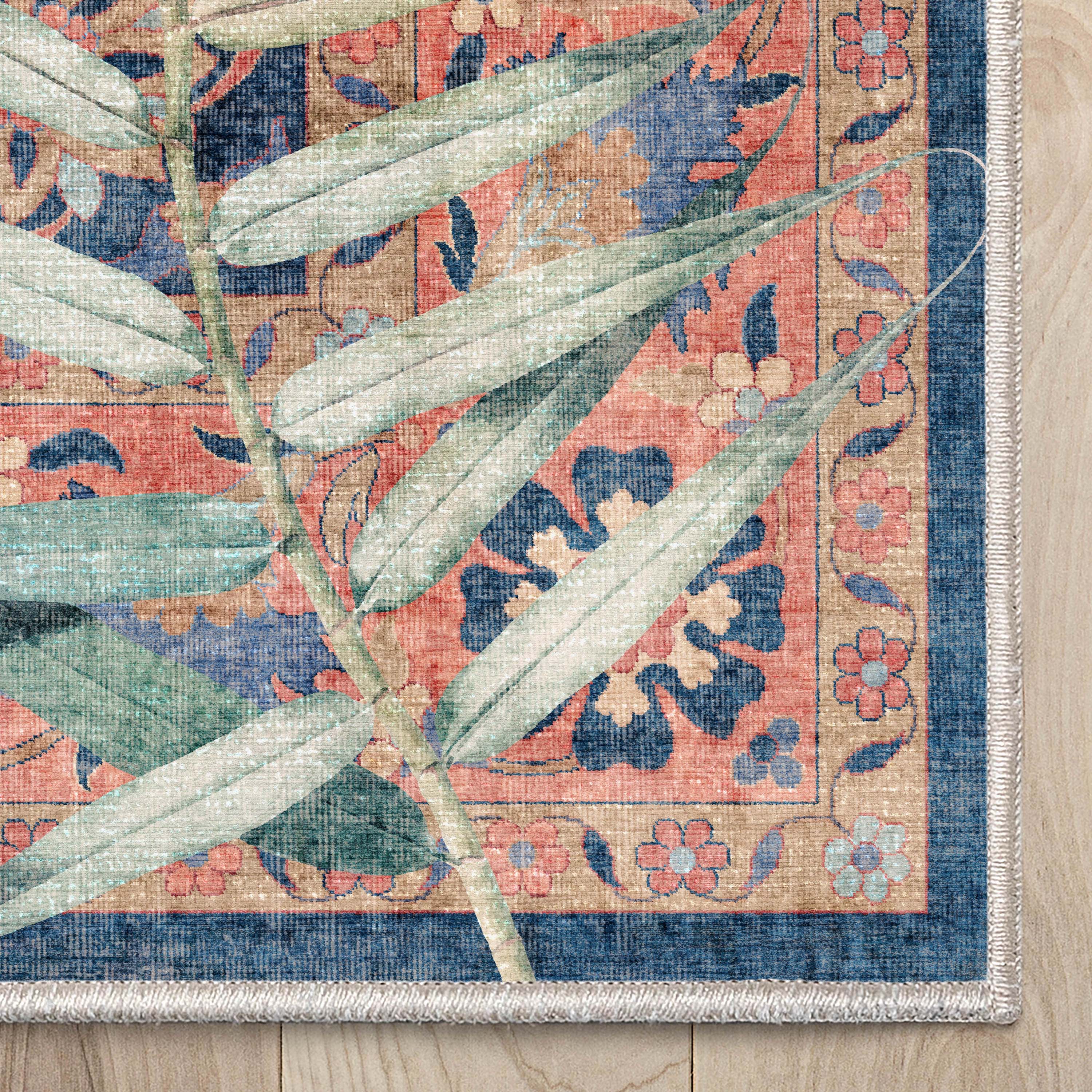 Apollo Botanical Tiger Print Navy Synthetic Area Rug 5'3" x 7'3"