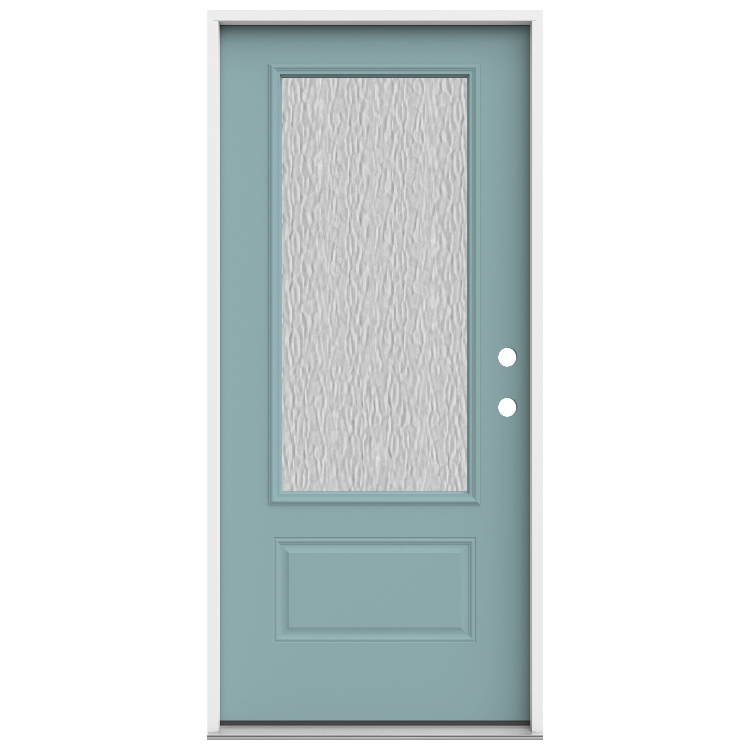 JELD-WEN LOWOLJW230500265 Flemish 36-in x 80-in x 4-9/16-in Steel 3/4 lite Left-hand inswing Serenity Painted Prehung Front Door Insulating core