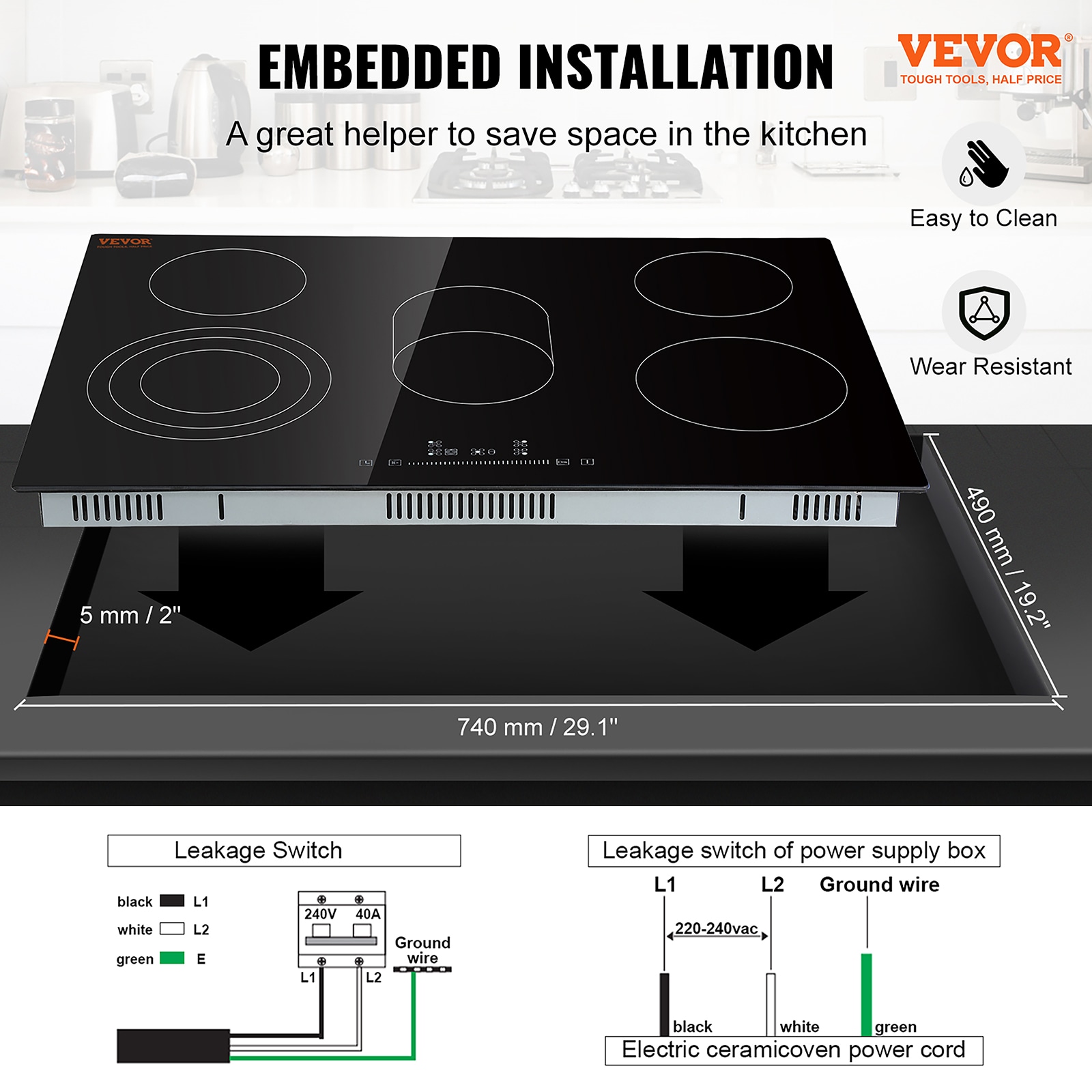 VEVOR Built-in Induction Cooktop, 35 inch 5 Burners, 220V Ceramic