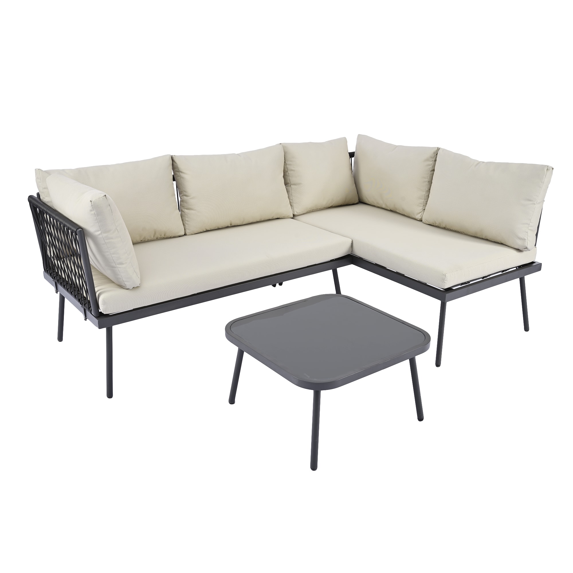 Damerin N7CS14 3 -Piece Rattan Patio Conversation Set with Off-white Cushions