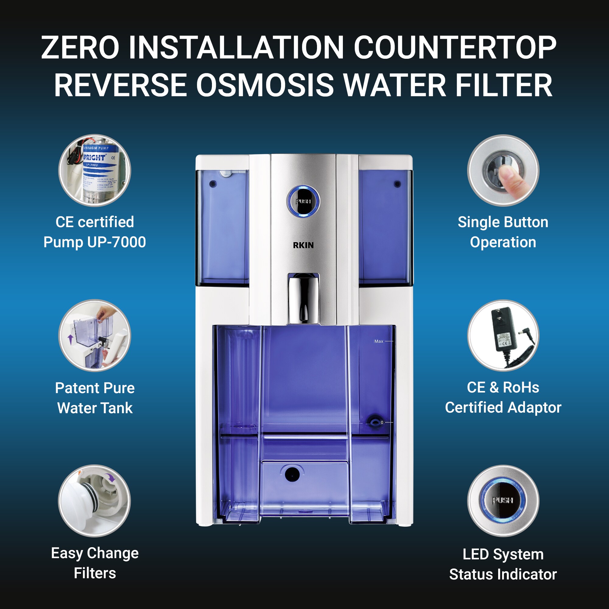 Silver White 4-Stage Countertop Reverse Osmosis Water Filter