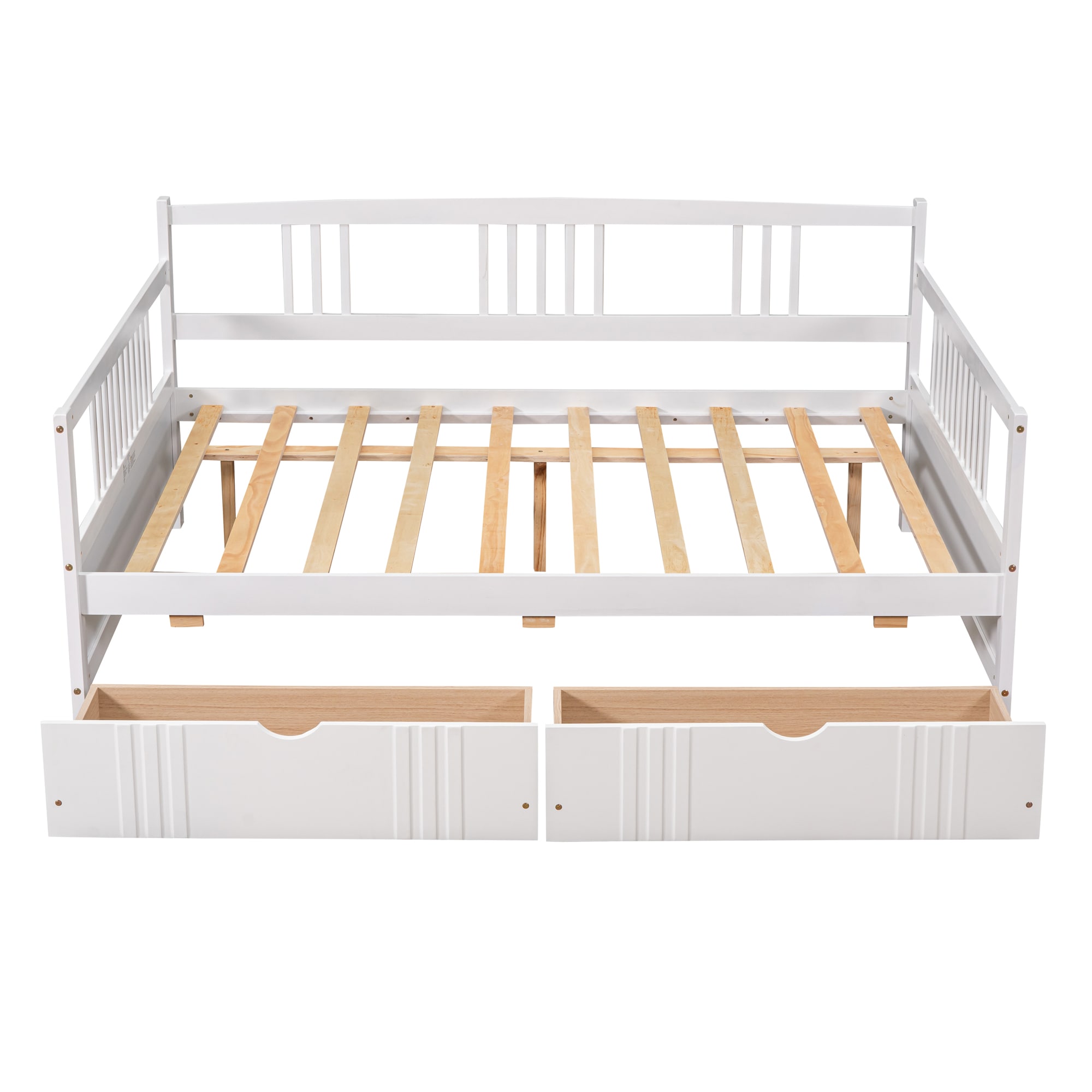 Bybafun - Full White Wood Bed Frame Storage with Headboard