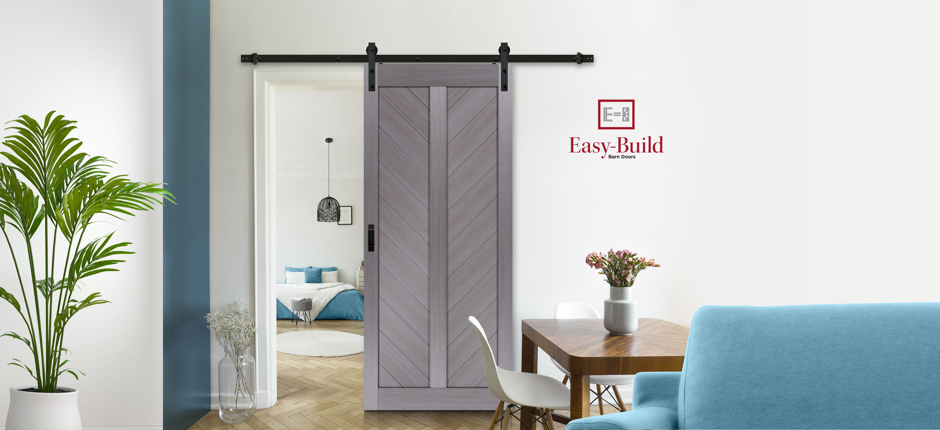 RELIABILT BD136K01GG1GGL36084 36-in x 84-in Graphite Grey Herringbone MDF Solid core Single Bypass Barn Door (Hardware Included)