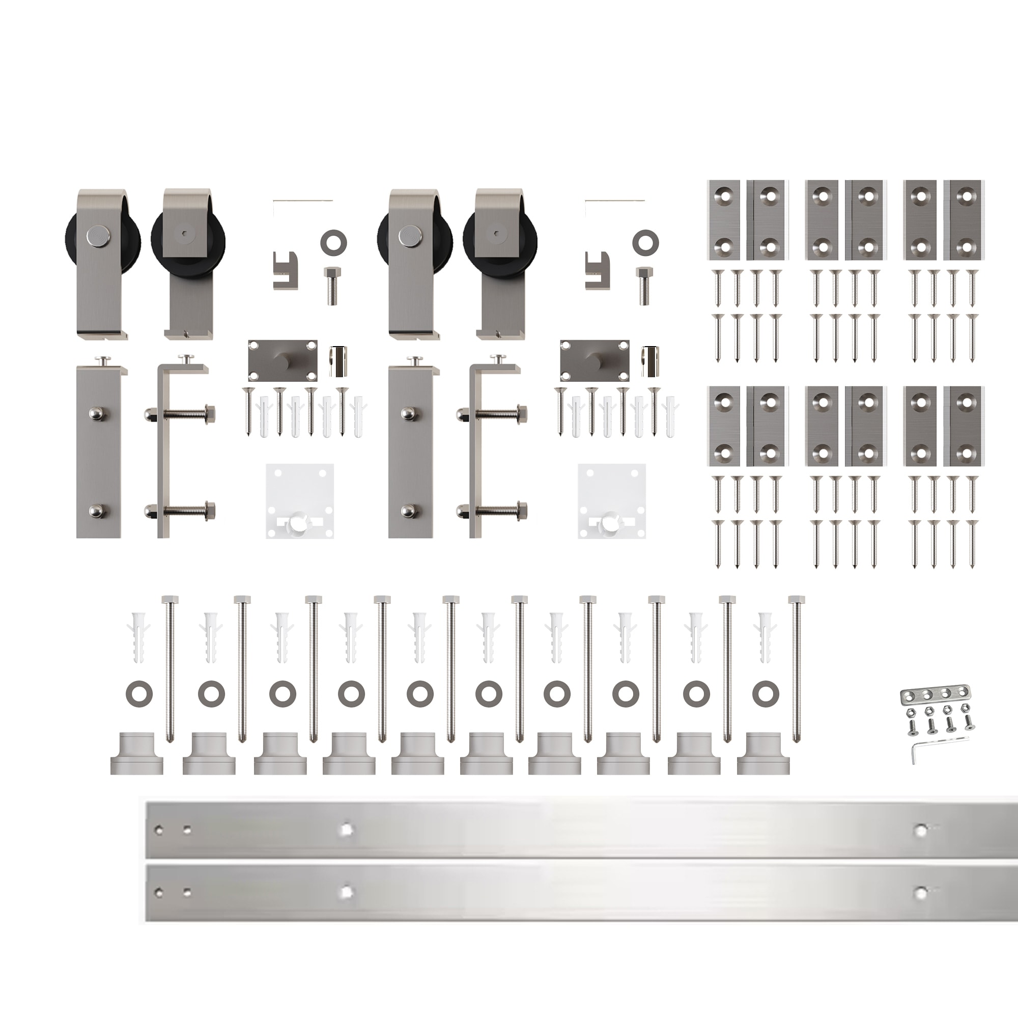 HOMACER 132-in Brushed Brushed Nickel Indoor J-strap Double bifold Barn door hardware kit