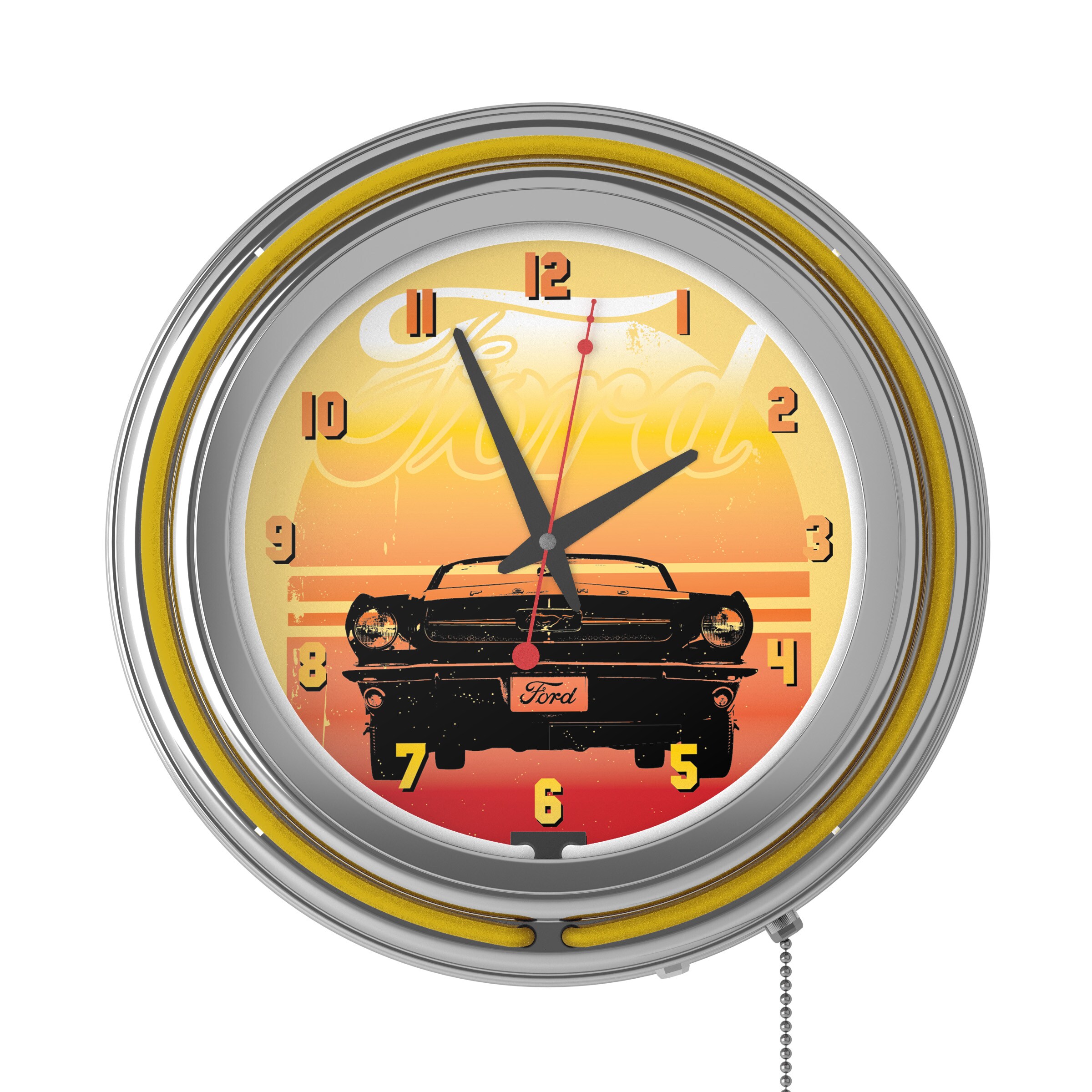 Trademark Gameroom Ford Chrome Double Rung Neon Clock - Mustang