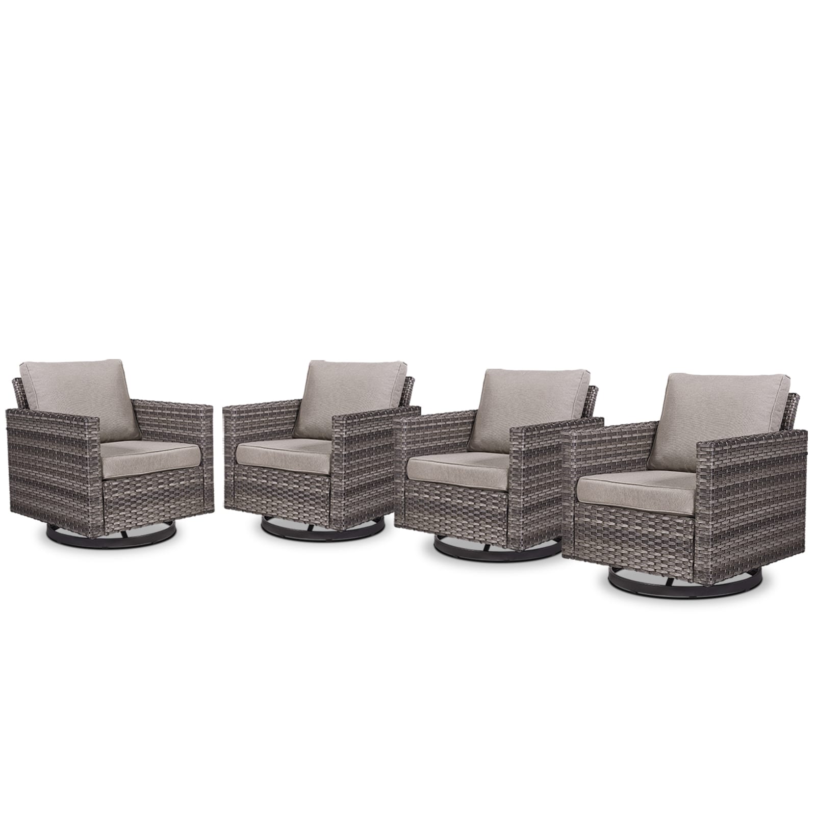 Rilyson FS069-3X2 U-Feet Set of 4 Wicker Gray Wicker Frame Swivel glider Conversation Chair with Gray Gray Cushioned Seat