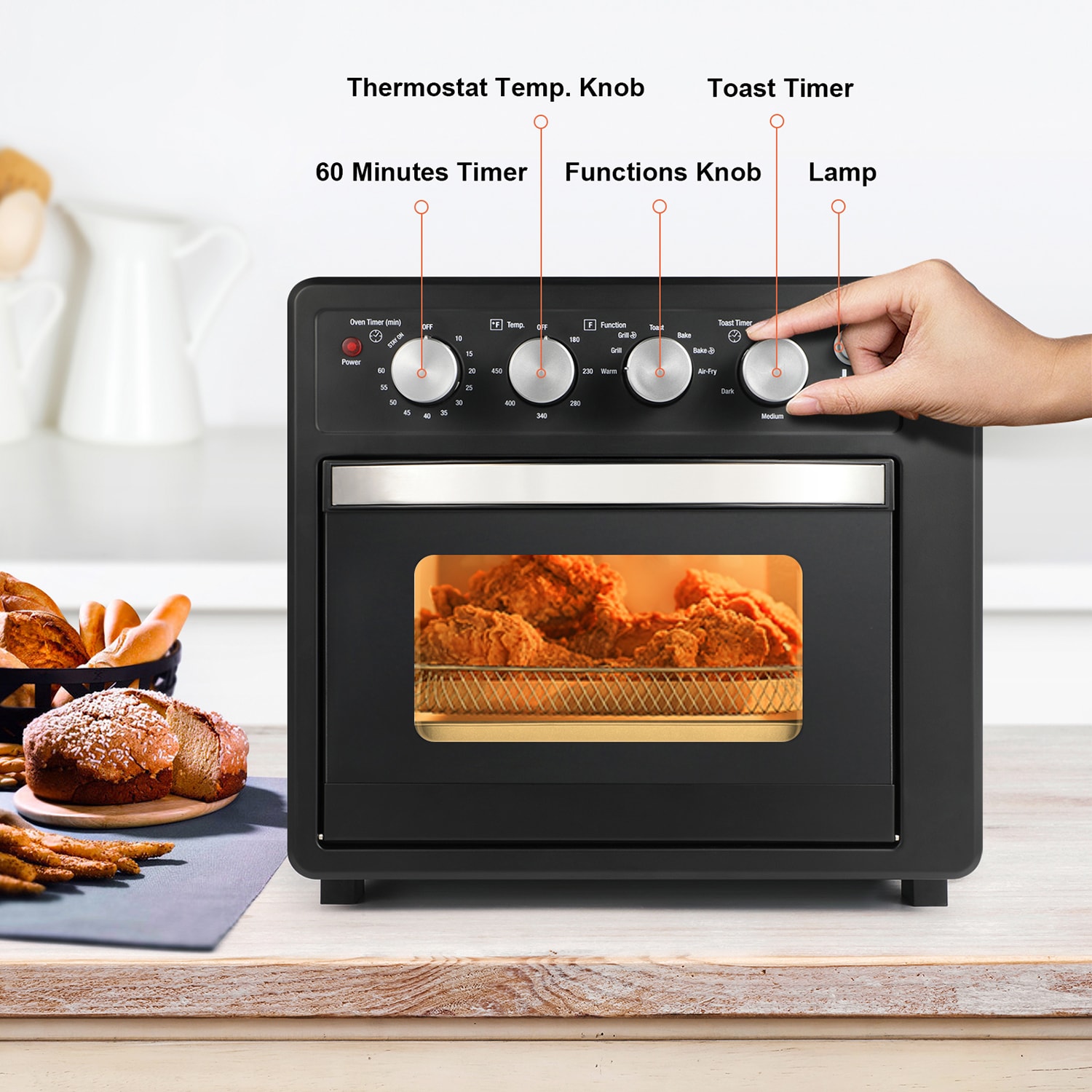 Cosori CS130 6-Slice Black Convection Toaster Oven with Rotisserie