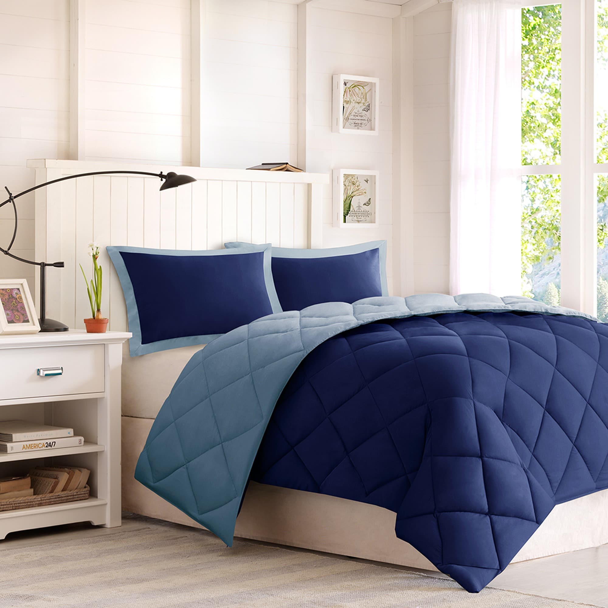 HyperDrop Cart Twin/Twin XL Down Alternative Diamond Quilting Reversible Comforter Set - Heavy-Duty for Dorm Room