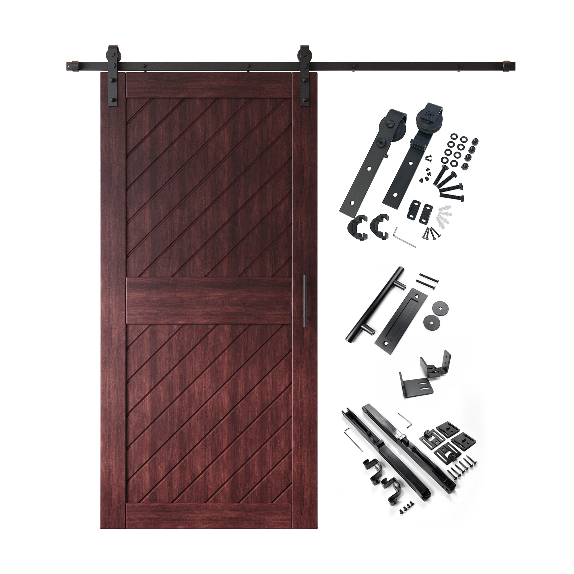 HOMACER YT1H066C-XT1-3284-RD 32-in x 84-in Red Mahogany Prefinished Non-standard Pine Wood Solid core Single Barn Door (Hardware Included)