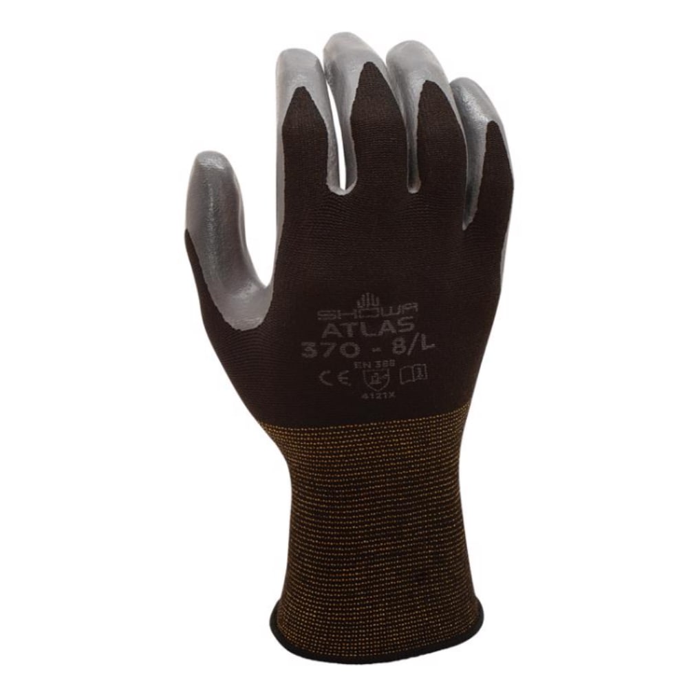 Atlas  Nitrile Dipped Work Gloves Black Gray Unisex Large 1 Pair Indoor Outdoor