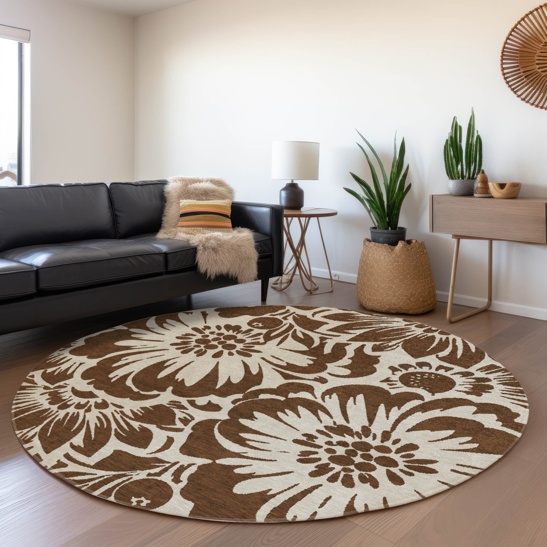 Addison Rugs ACN551BR8RO Chantille ACN551BR 8 x 8 (ft) Polyester Brown Round Indoor/Outdoor Abstract Farmhouse/Cottage Machine washable Area rug