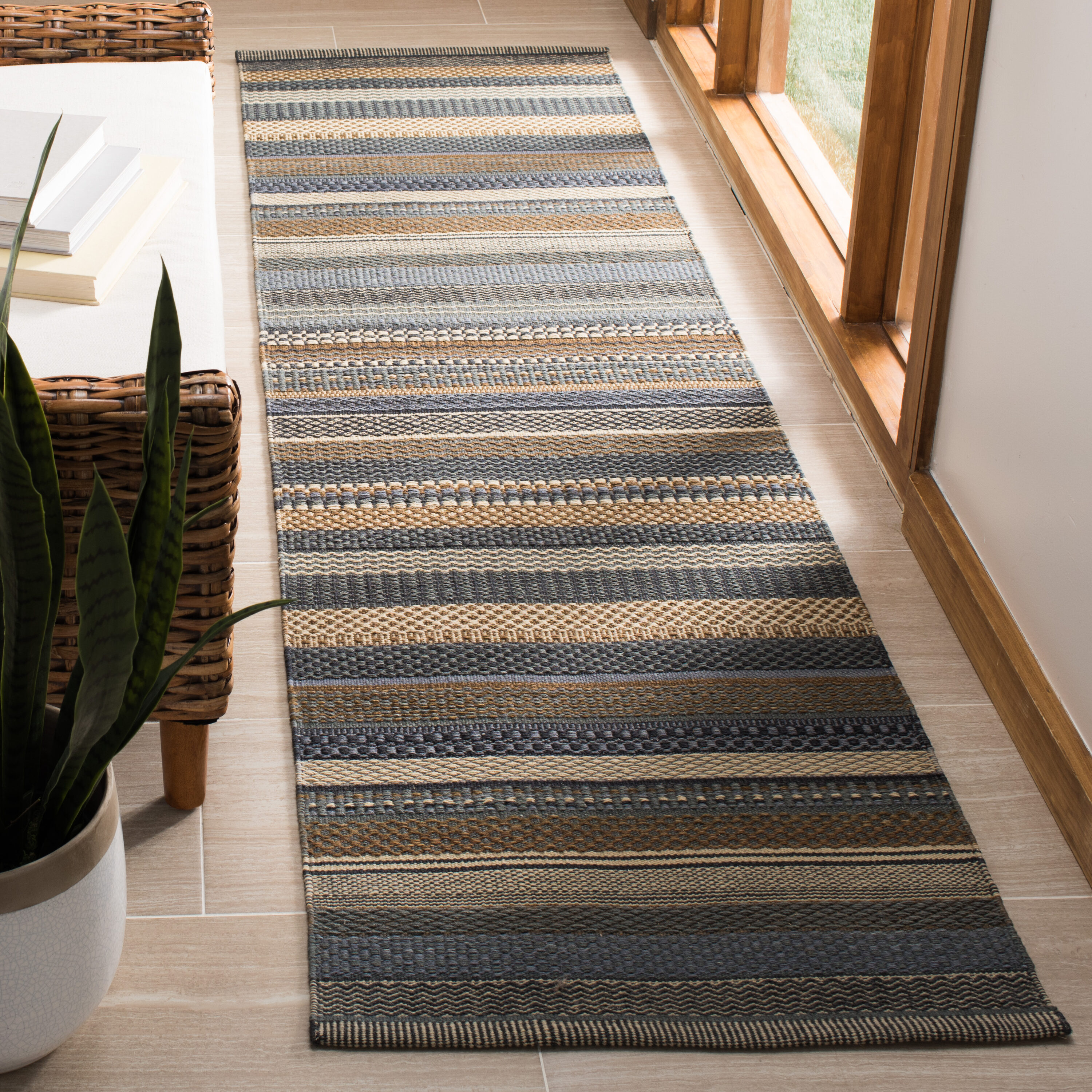  Kilim 951 Blue Contemporary 2Ft-3In x 8Ft Runner Rug