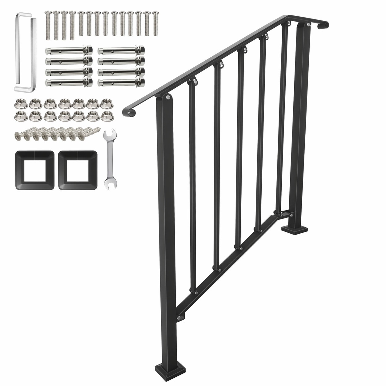 Etokfoks 39 3 in Black Wrought Iron Outdoor Stair Handrail Kit for ...
