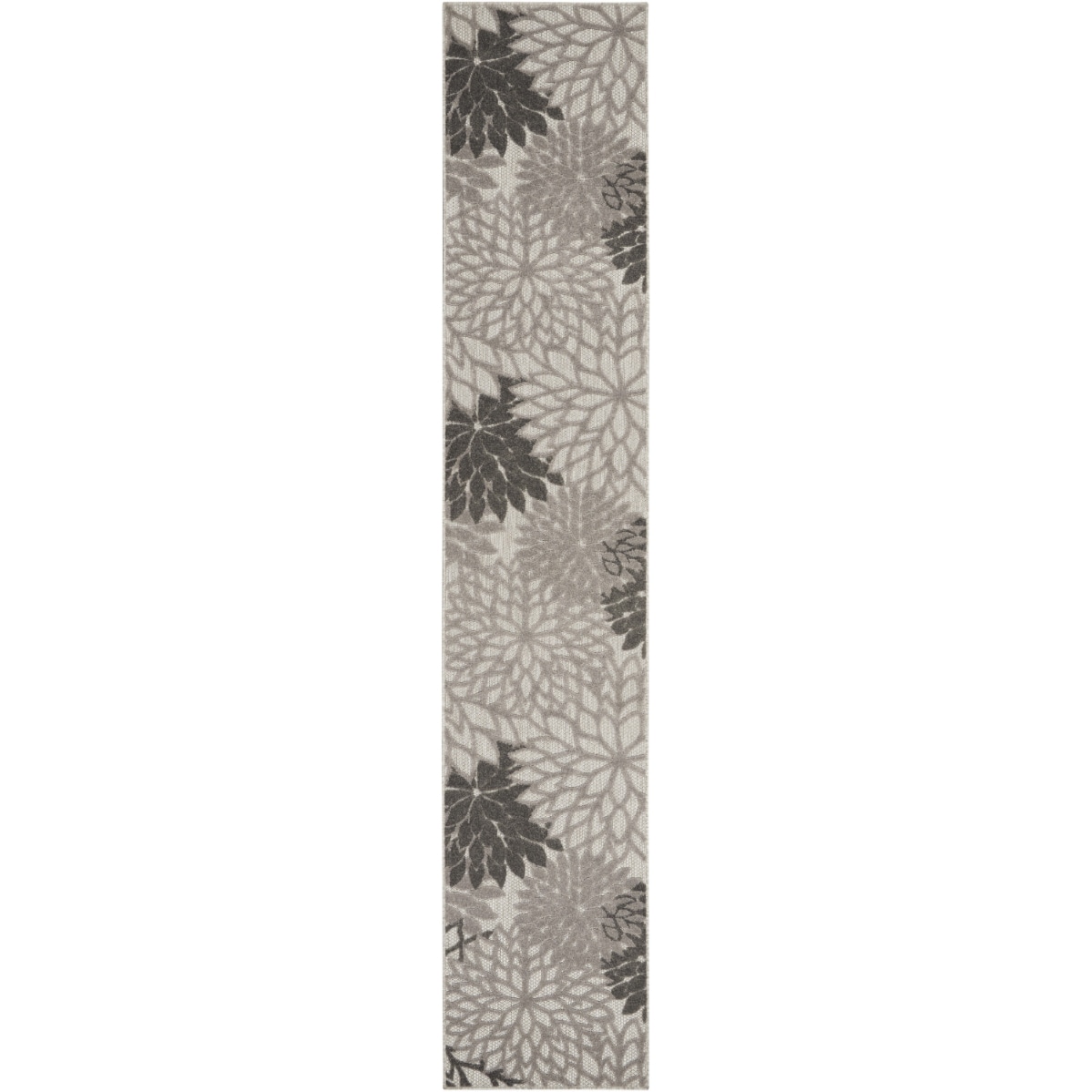 HomeRoots 4000384690 2 x 12 (ft) Polypropylene Silver Grey Rectangular Indoor/Outdoor Floral Runner rug