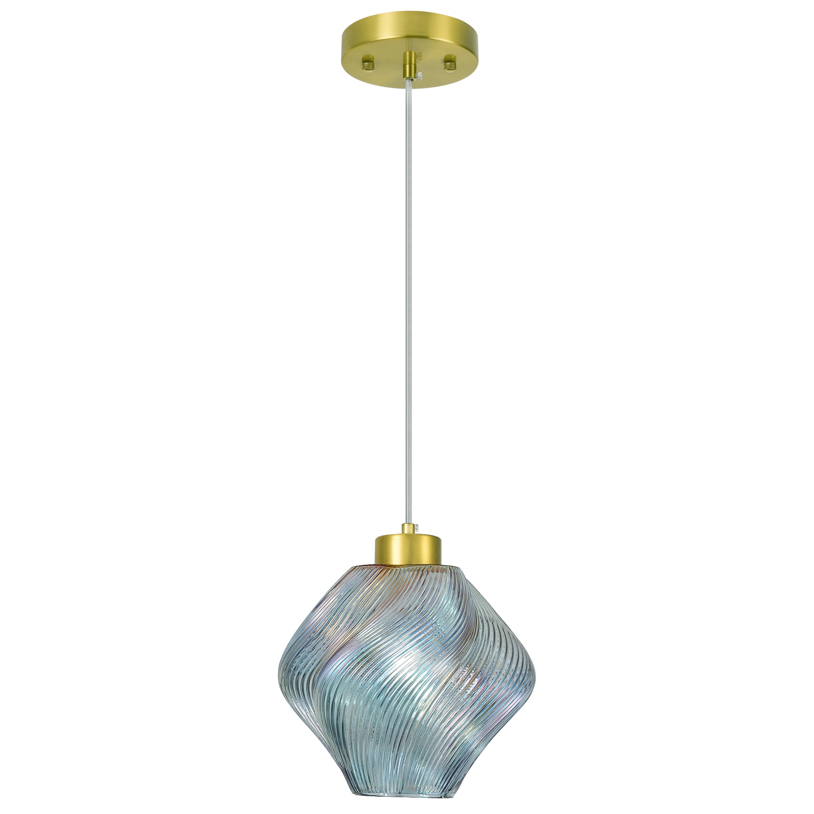 ZHLLMQ Modern 1-Light Twisted Wavy Style Brushed Gold Finish Grey Ribbed Textured Glass Irregular Twist Shaped Non-Integrated LED 8.85 Inch Kitchen Island Hardwired Mini Pendant Light