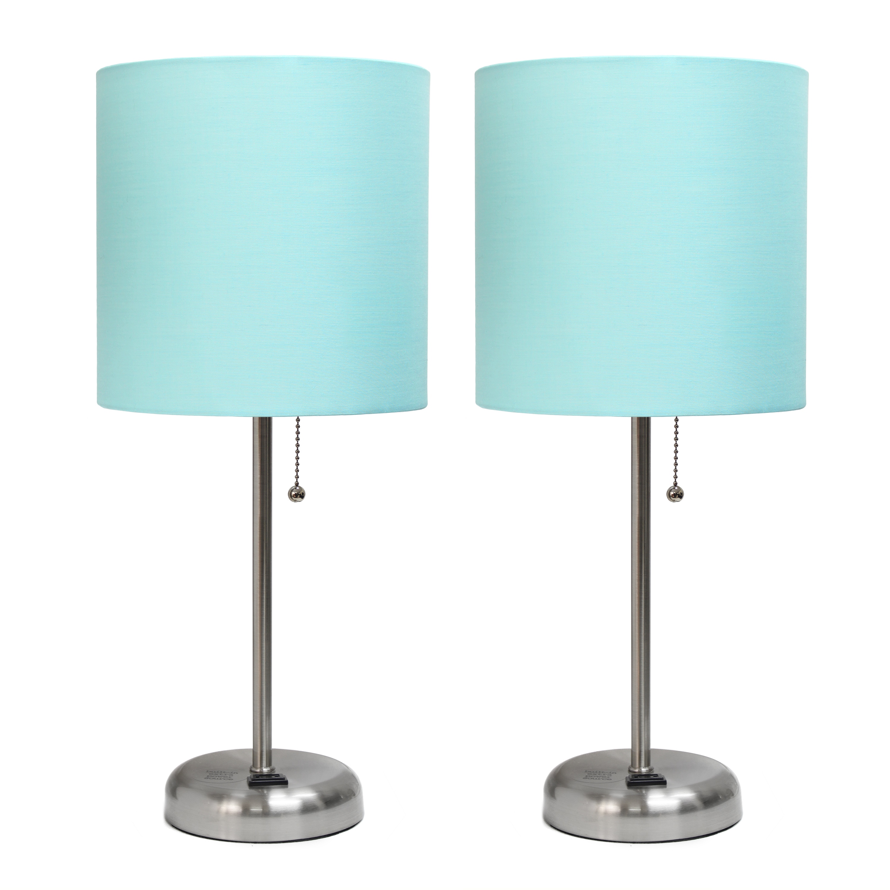 Creekwood Home CWT-2009-AU-2PK Oslo 19.5-in Brushed Steel/Aqua Shade LED Pull-chain Table Lamp with Fabric Shade 2 -Set