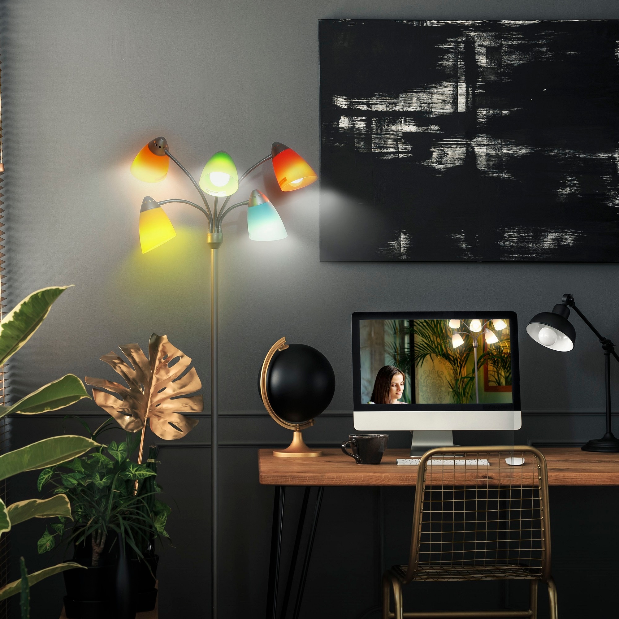 Medusa 74" Adjustable Multi-Head LED Floor Lamp with Color Shades