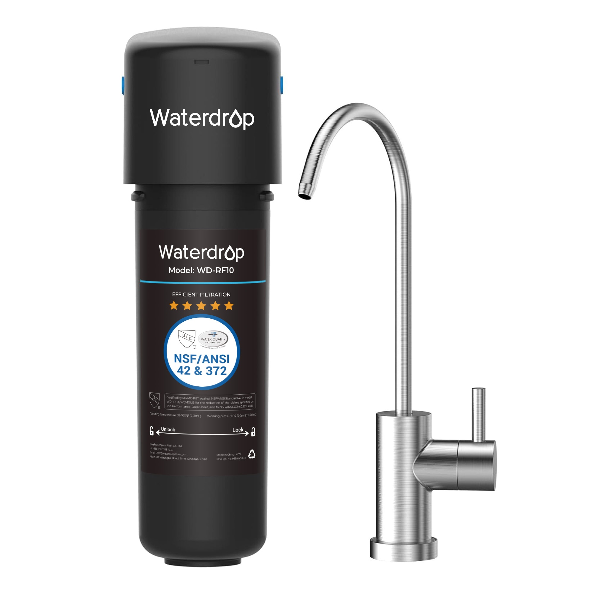 Waterdrop WD-10UB Under sink water filter Single-stage Carbon Block Under Sink Water Filtration System with Stainless Steel Faucet