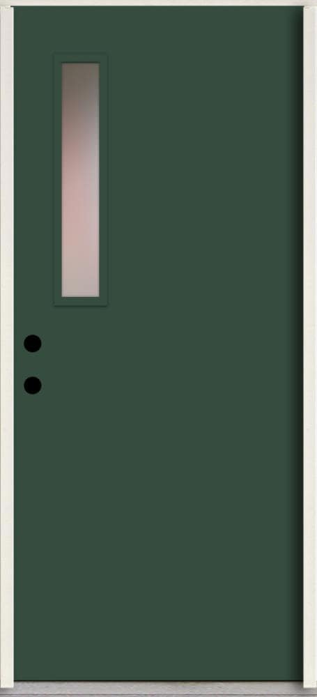 RELIABILT LO1063467 Spotlights 32-in x 80-in x 4-5/8-in Fiberglass 1/4 lite Right-hand inswing Evergreen Paint Painted Prehung Front Door Insulating core