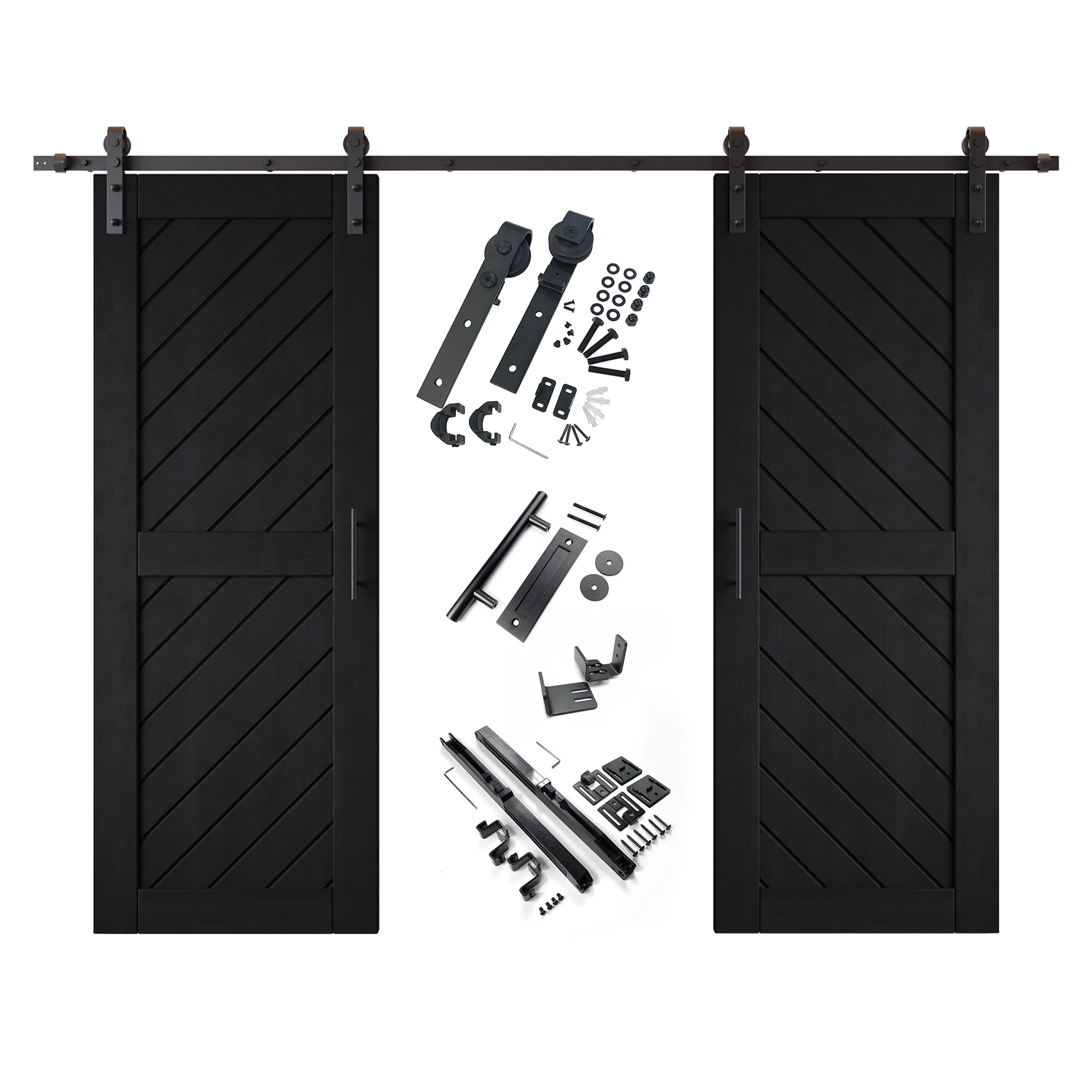 HOMACER YT2H132C-XT1-3080-BK 30-in x 80-in Black Prefinished Non-standard Pine Wood Solid core Double Barn Door (Hardware Included)