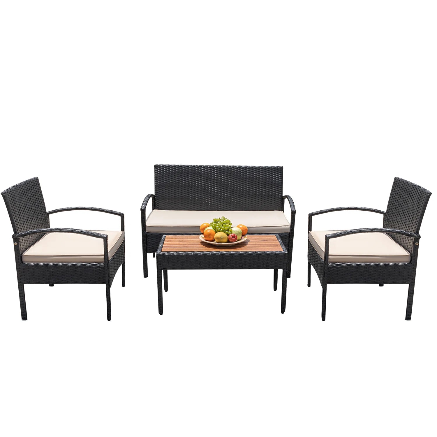 Vineego LS-TBWBG 4-Piece Wicker Outdoor Conversation Set with Cushions