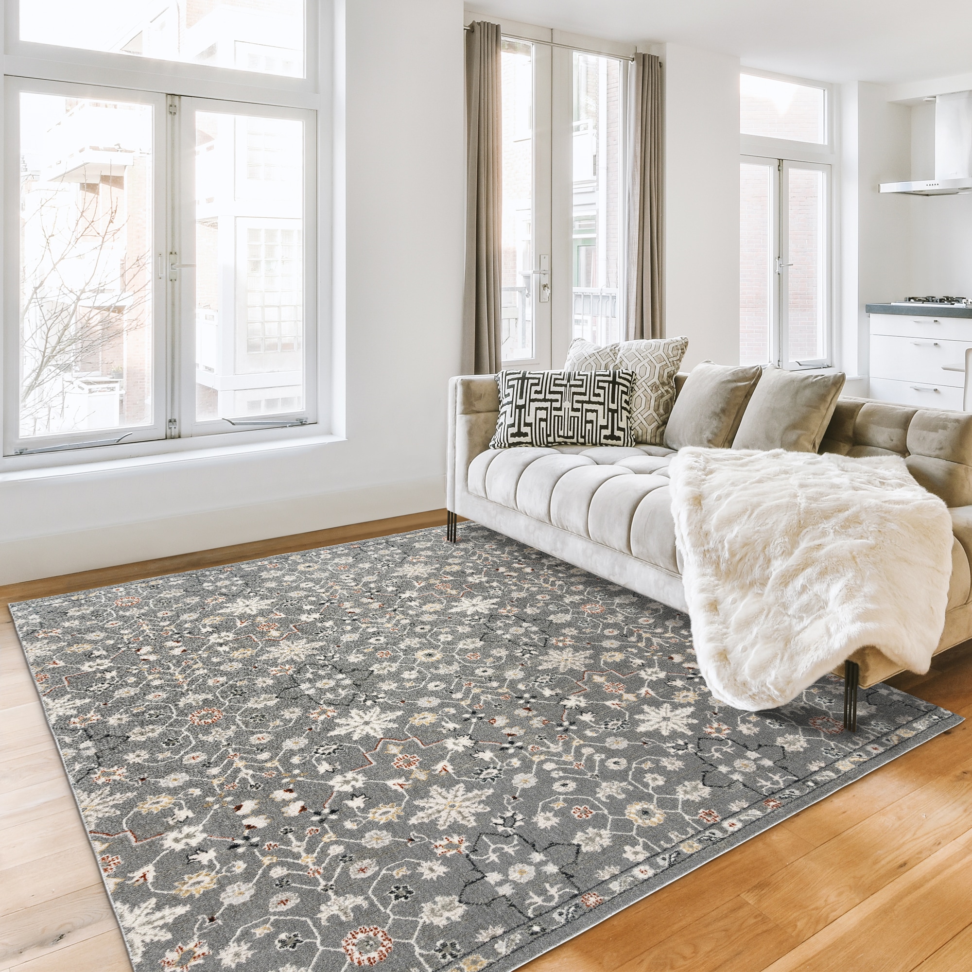 Dark Gray 8' x 10' Moroccan Floral Shag Area Rug
