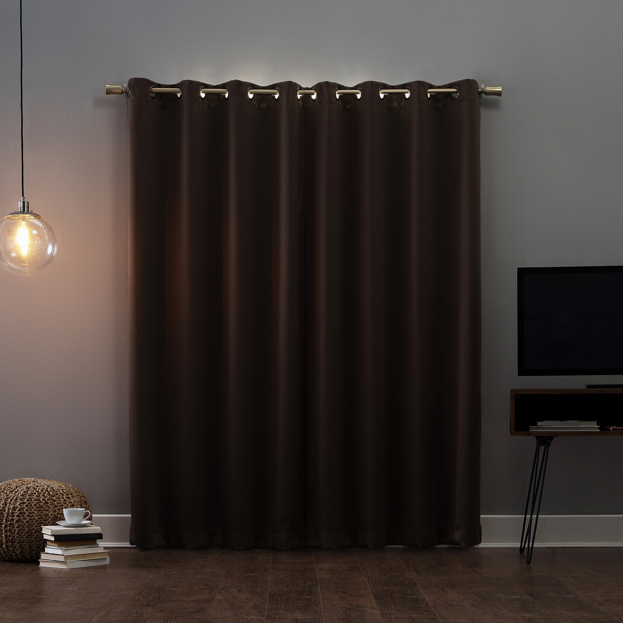 Sun Zero 63-Inches Cocoa Blackout Standard lined Grommet Single curtain panel
