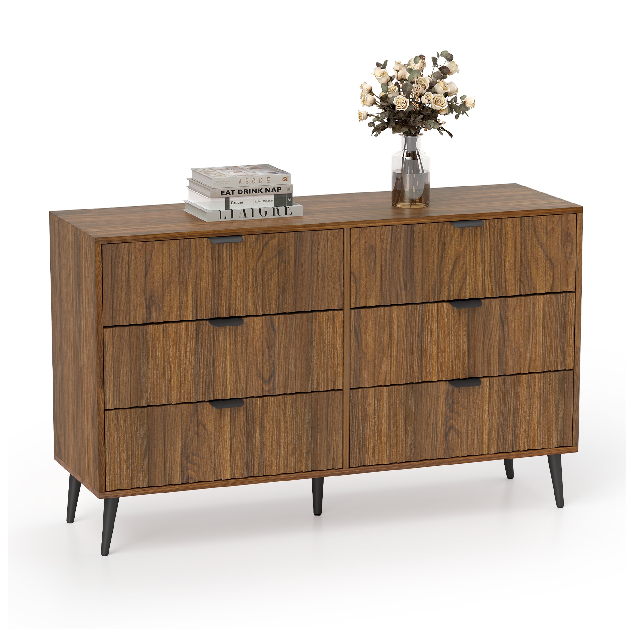 Dark Brown Finished Wood 6-Drawer Rectangular Dresser