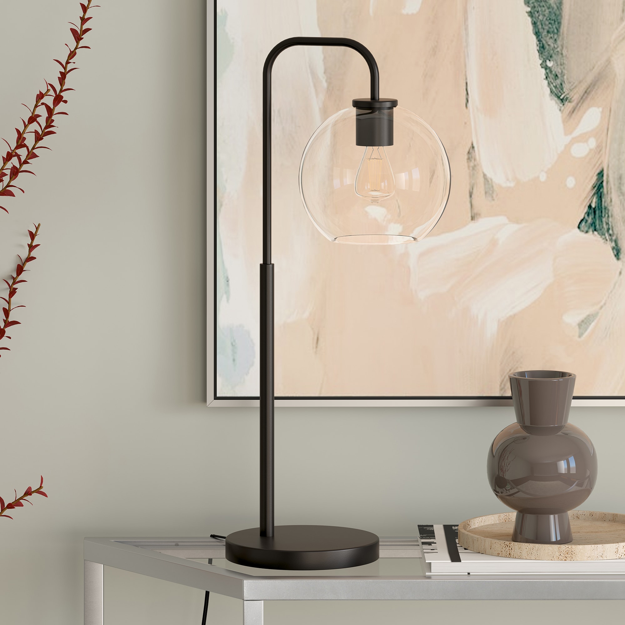 Hailey Home TL1119 Harrison 27-in Blackened Bronze On/Off switch Table Lamp with Glass Shade