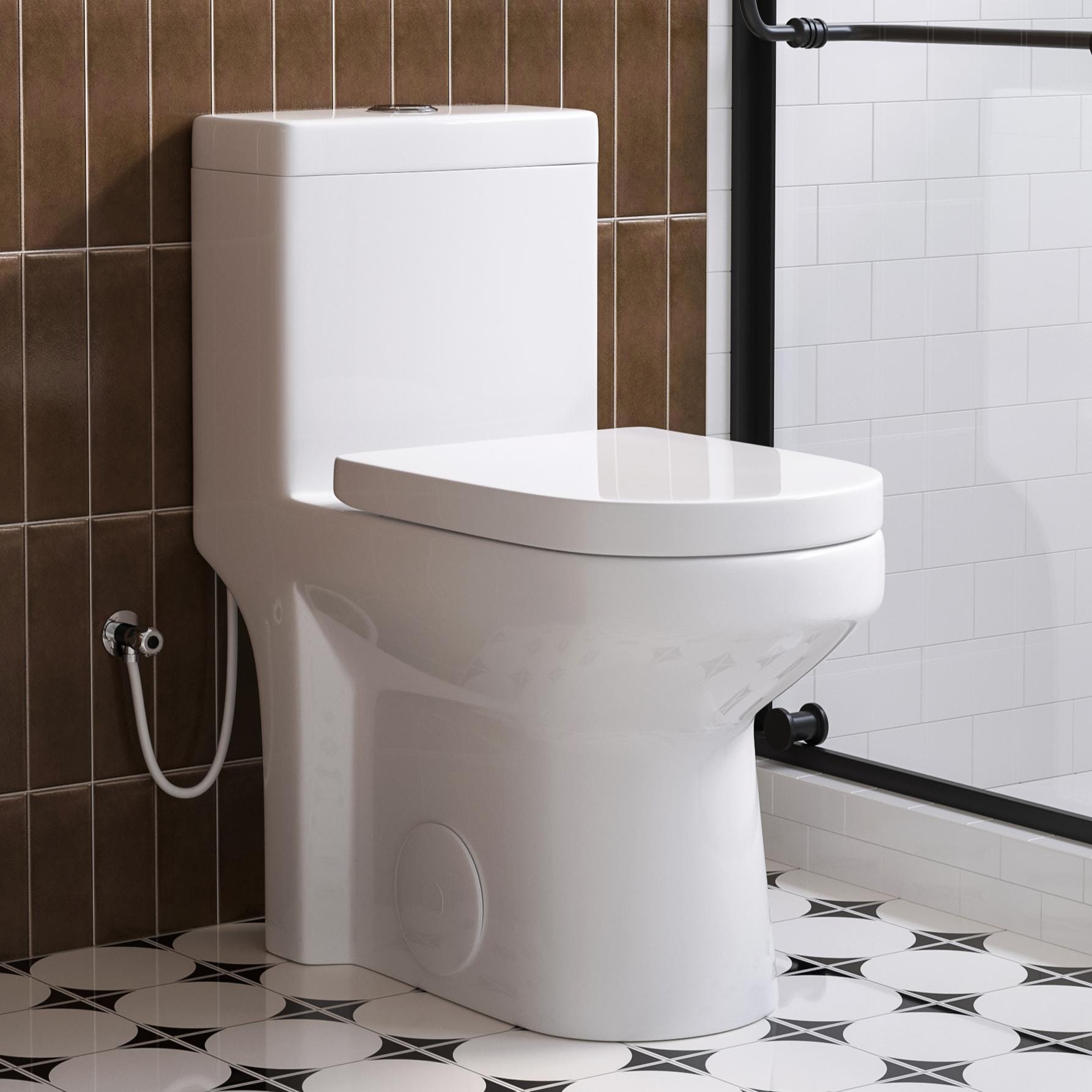 HOROW Compact Toilet White Round Standard height 12-in Rough-In WaterSense 1.6 GPF Dual Flush Soft Close 1-piece Toilet